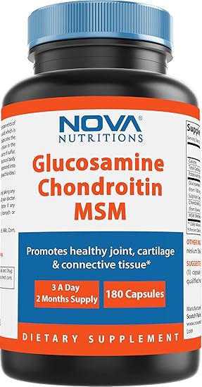 Nova Nutritions Triple Strength Glucosamine Chondroitin MSM 2600mg/Serving Capsules, Supports Healthy Joint, Cartilage and Connective Tissue - Promotes Joint Comfort & Flexibility 180 Count