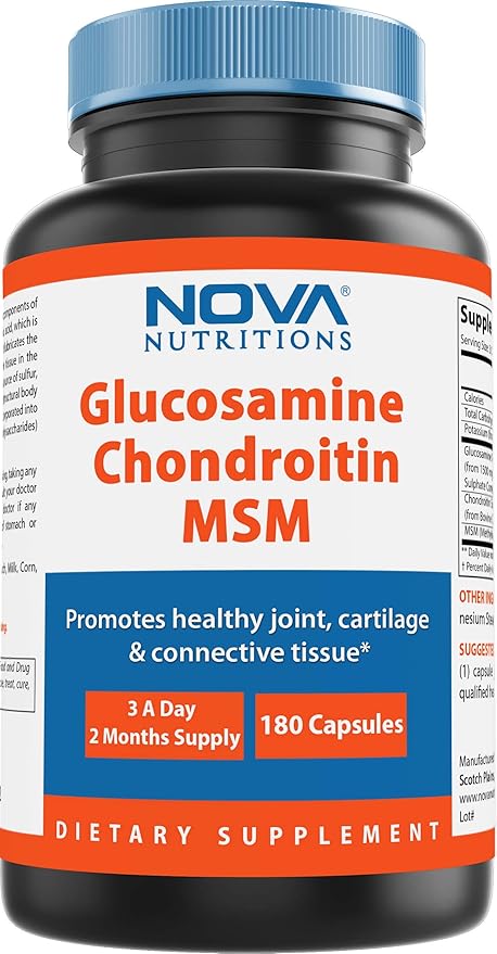 Nova Nutritions Triple Strength Glucosamine Chondroitin MSM 2600mg/Serving Capsules, Supports Healthy Joint, Cartilage and Connective Tissue - Promotes Joint Comfort & Flexibility 180 Count