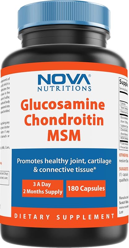 Nova Nutritions Suplemento de Glicosamina, Condroitina e MSM 2.600 mg por porção, 180 cápsulas