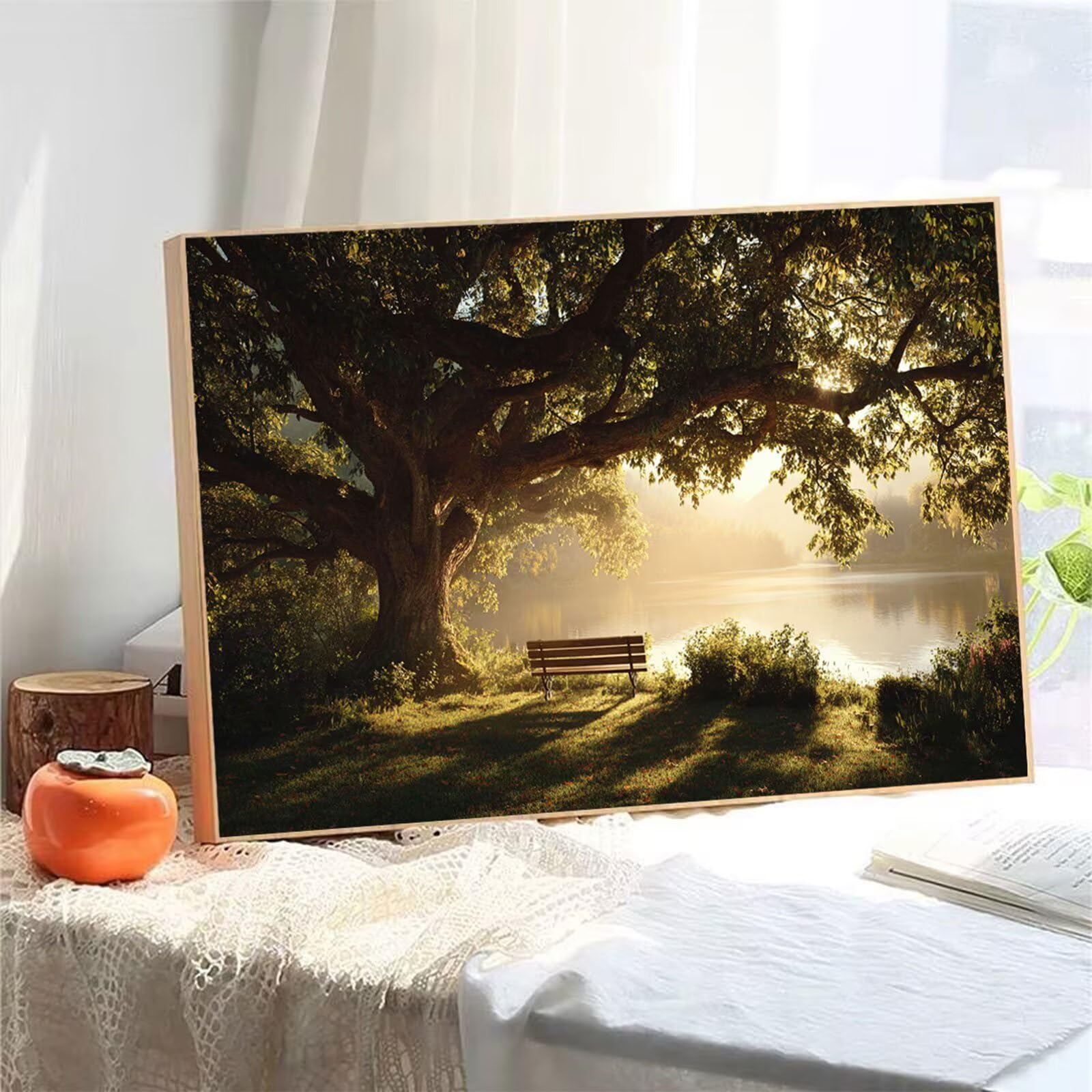Diamond Painting Arbre - Kit de Peinture Diamant Toile 60x90cm - Broderie au Point de Croix avec Strass en Cristal pour Décoration Murale Maison, Loisirs Créatifs Anti-Stress Cadeau (Vert) 2Z#1529