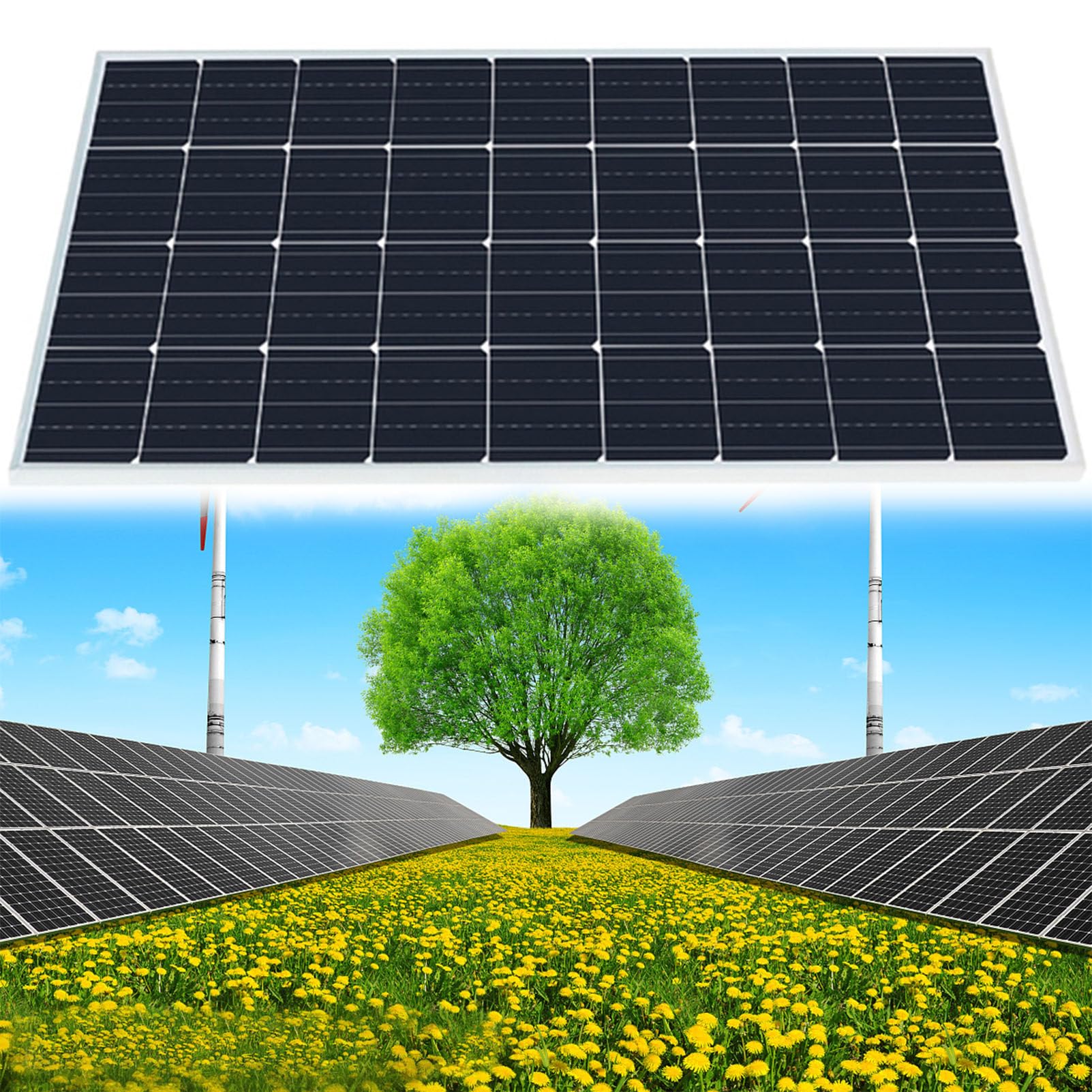 Kit Pannello Solare, Pannello Fotovoltaico a Celle Solari da 800 W 18 V Pannello Solare Portatile Impermeabile con Staffa e Pinze a Coccodrillo per Auto, Roulotte, Campeggio, Barch