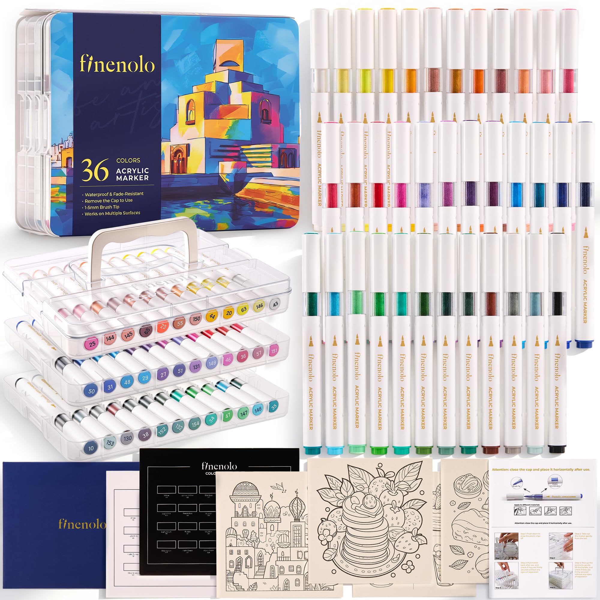 Photo 1 of finenolo 36 Colors Brush Tip Acrylic Paint Markers, Water-Based Paint Pens
