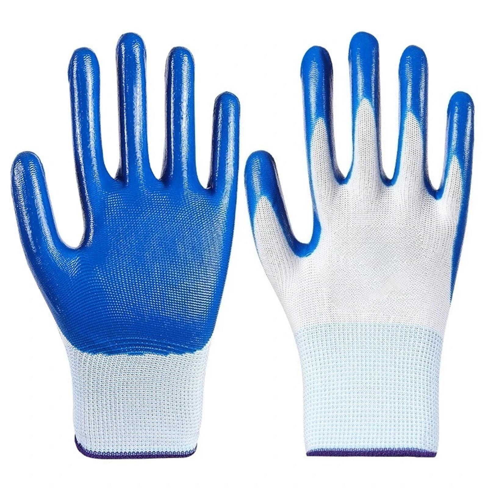 Genérico Compatible con guantes de trabajo de nitrilo azul-blanco resistentes al desgaste