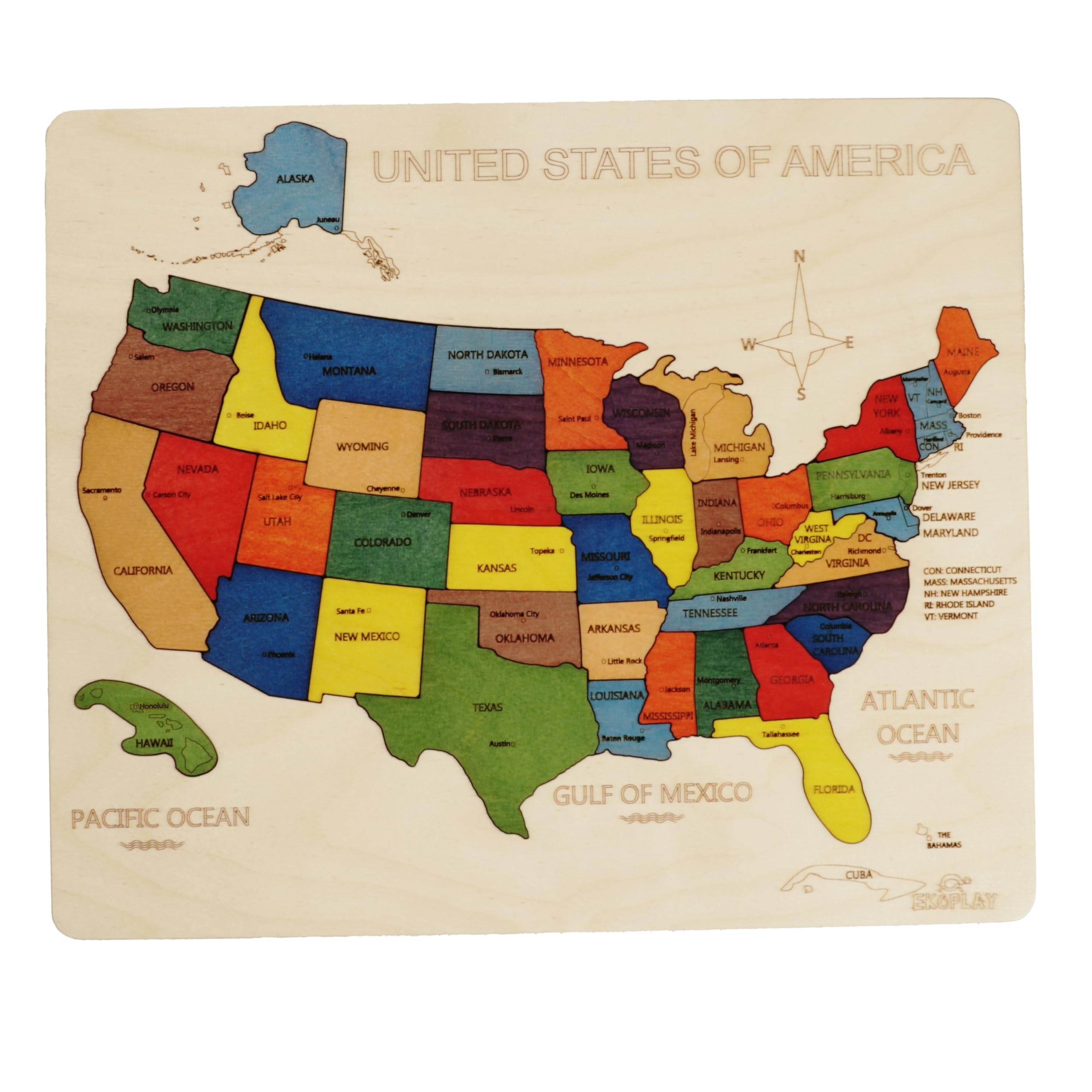 USA Map Wooden Jigsaw Puzzle for Kids | 44 Puzzle Pieces | Learning & Educational Toy Gift for Boys & Girls Ages 3 Years and Above
