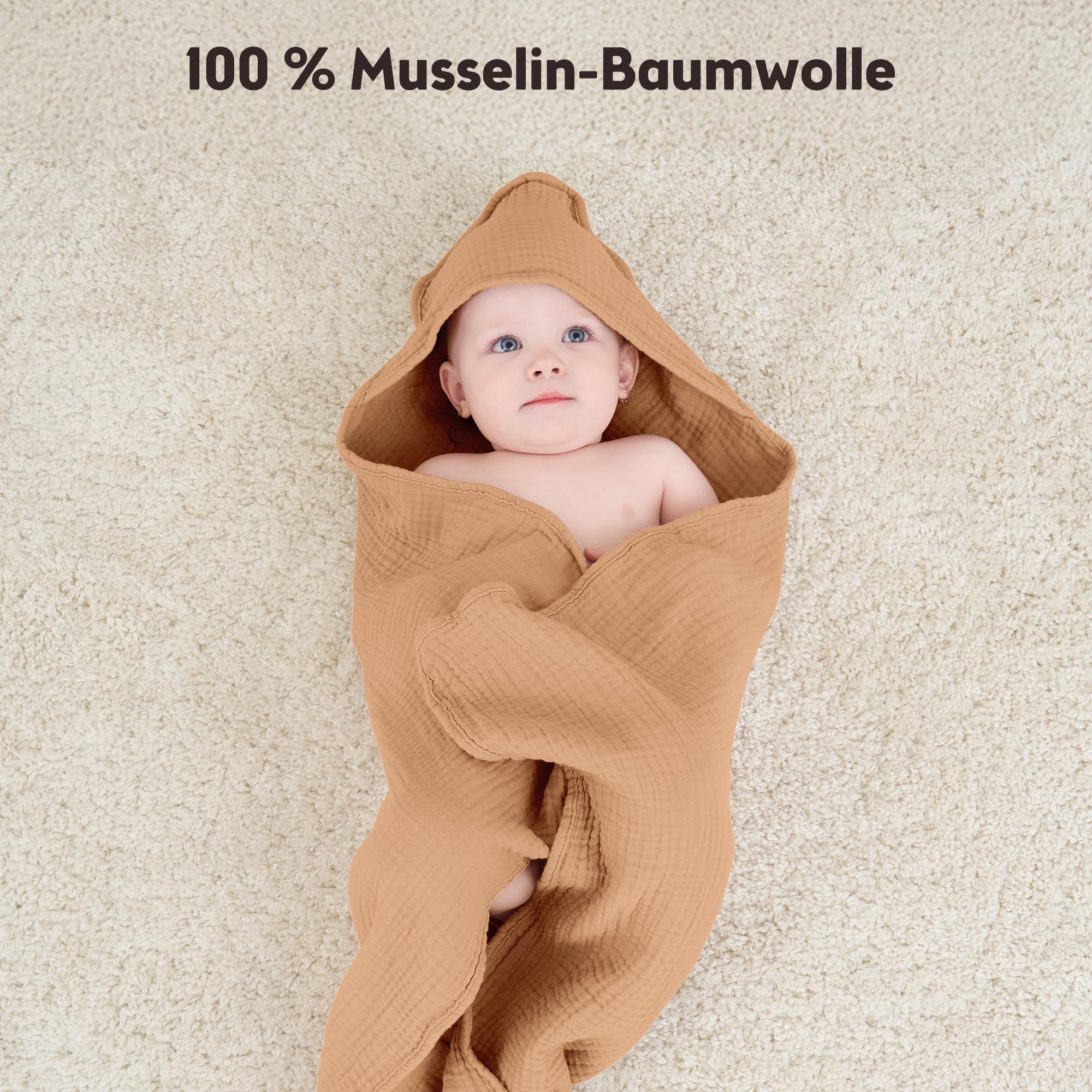 Susurration Lot de 2 Serviettes de Bain à Capuche pour bébé en Mousseline de Coton Doux et Absorbant avec Capuche (Lune Brune)