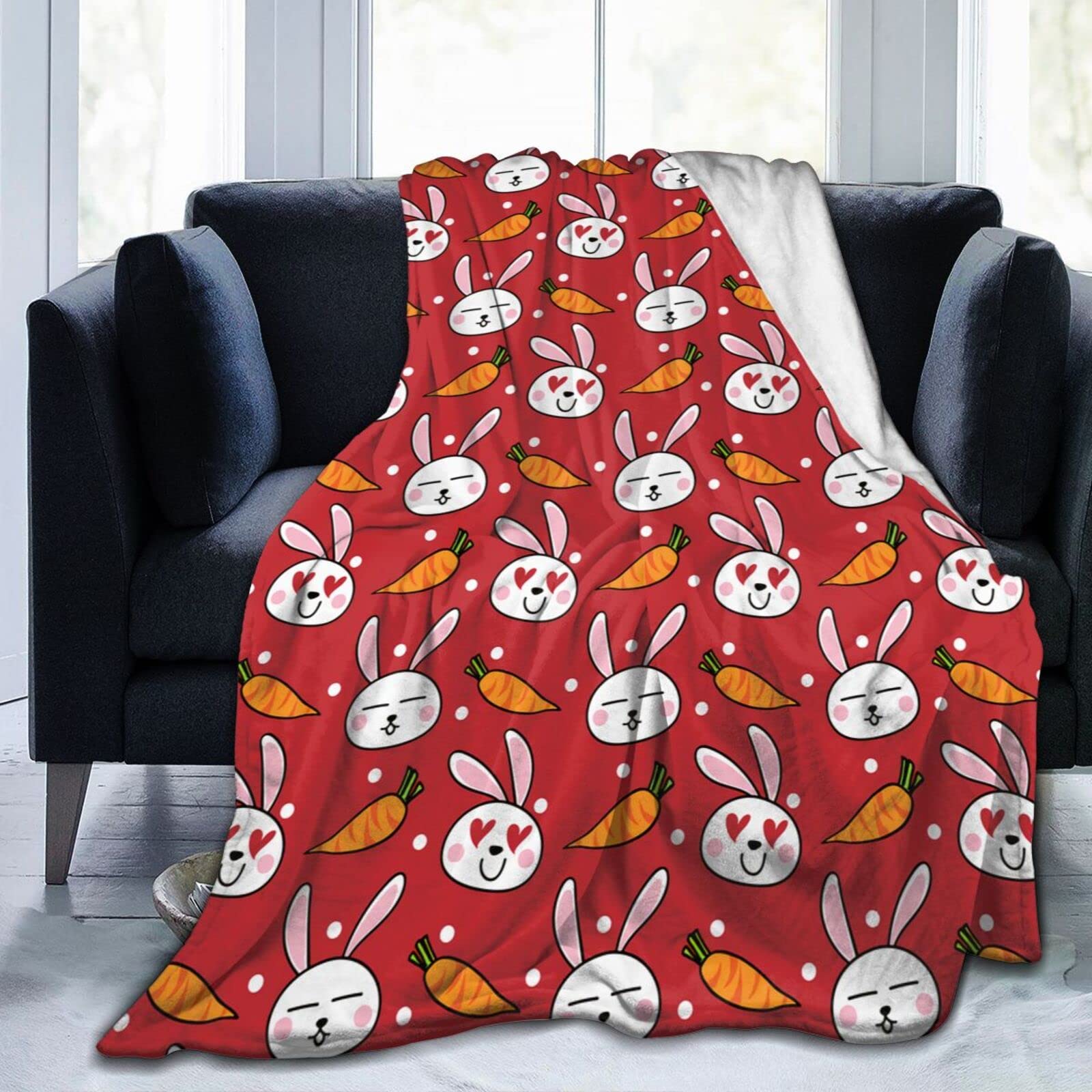 Lsjuee Cute Rabbits Easter Throw Blanket Soft Cozy Lightweight Blankets Easter Bunny Flannel Blanket for Sofa Couch Bed Office Holiday Decorative 50"X40"