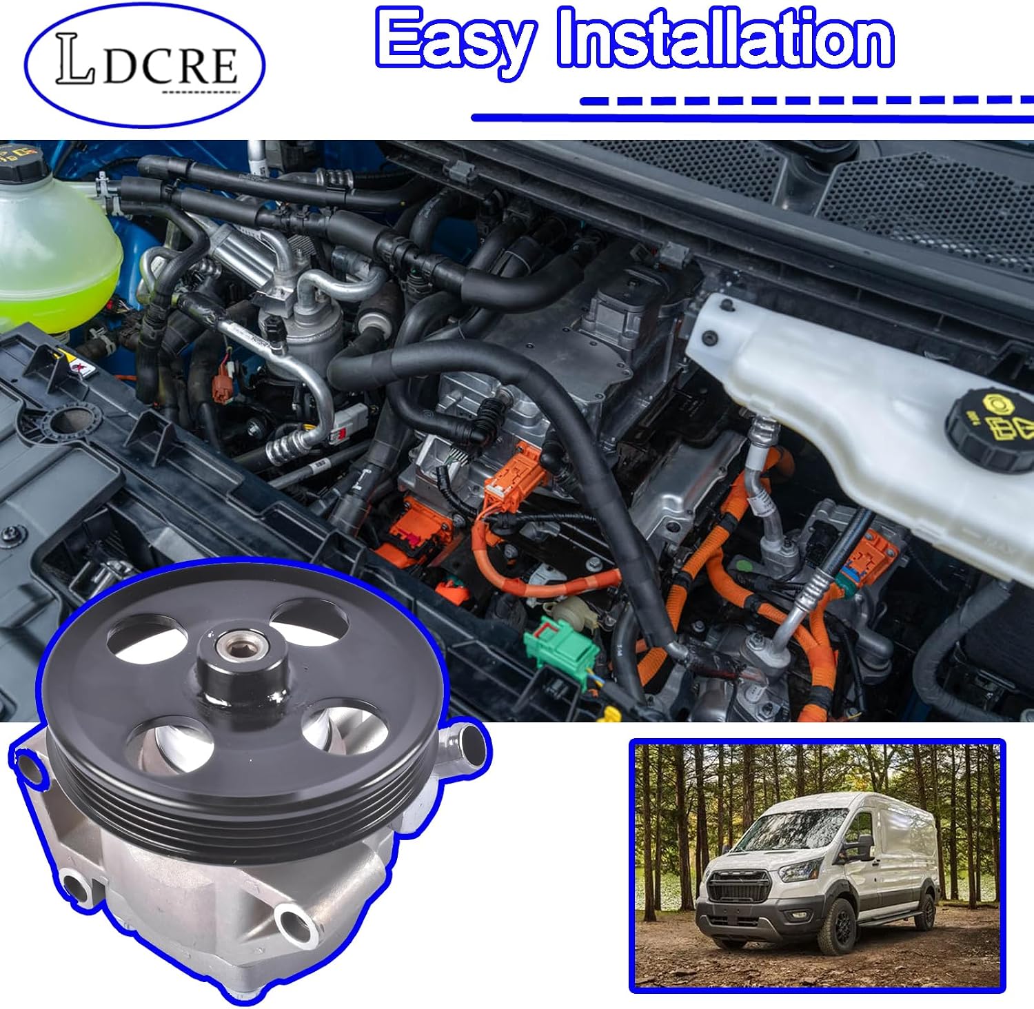 Power Steering Pump with Pulley for Ford Transit-150 250 350 350 HD 3.5L 3.7L V6 2015-2024, Steering Pump Replacement for STP320 CK4Z3A674A CK4Z3A674B CK4Z3A674C