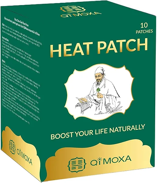 QiMoxa Natural Heat Patch-Neck, Shoulder, Back, Elbow, Joint, Muscle, Cramps-Moxibustion Vital Energy Heating Pads Penetrate Deep-Fast Acting Packs-Long Lasting Patches-10PCS