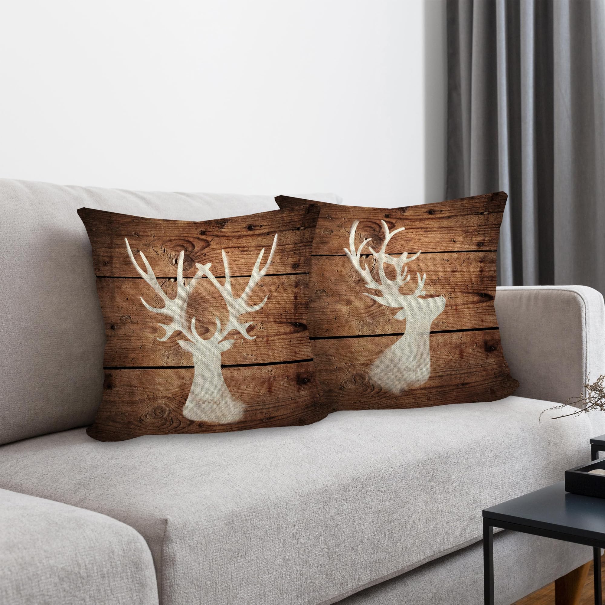 Mancheng-zi Rustic 18x18 Inch Pillow Cover - Deer & Mountain Hunting Theme For Cabin Decor - View #6