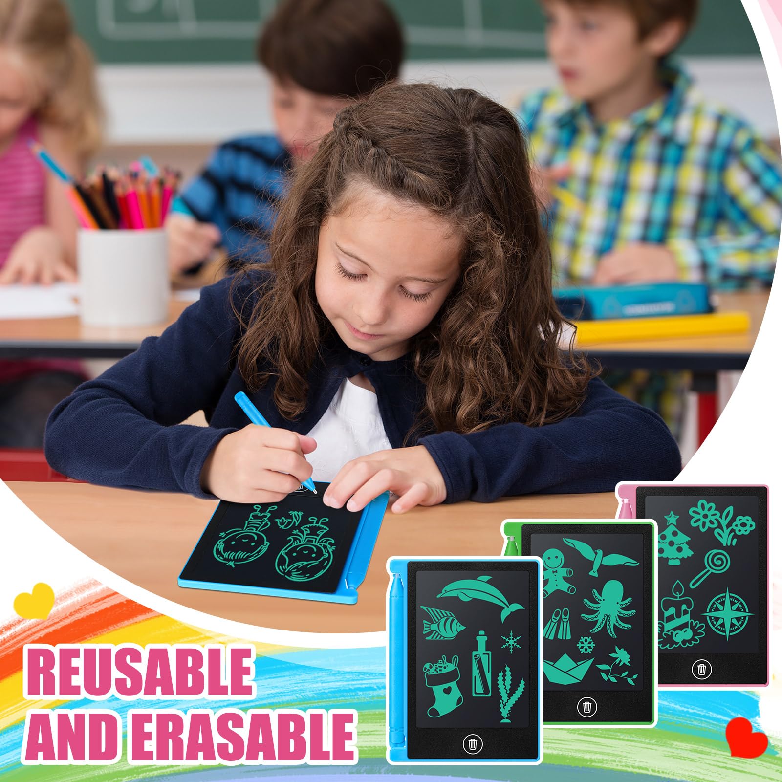 Zhehao 42 mini tavolette da scrittura LCD per bambini, 11,4 cm, elettroniche, riutilizzabili, per scarabocchiare, tappetino da disegno cancellabile, strumenti educativi per bambini e bambine