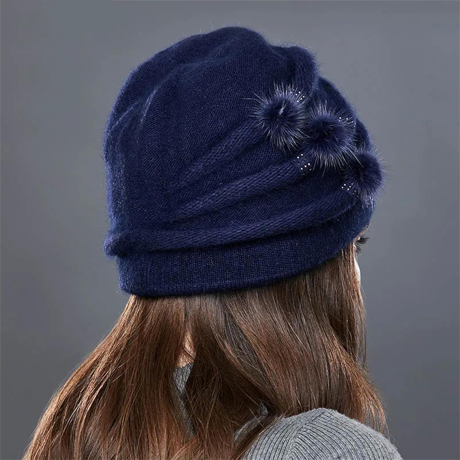 Women's Winter Warm Cashmere Knit Beanie Hats Girl's Fashion Warm Double Layers Skullies Classic Striped Cold Weather Hat