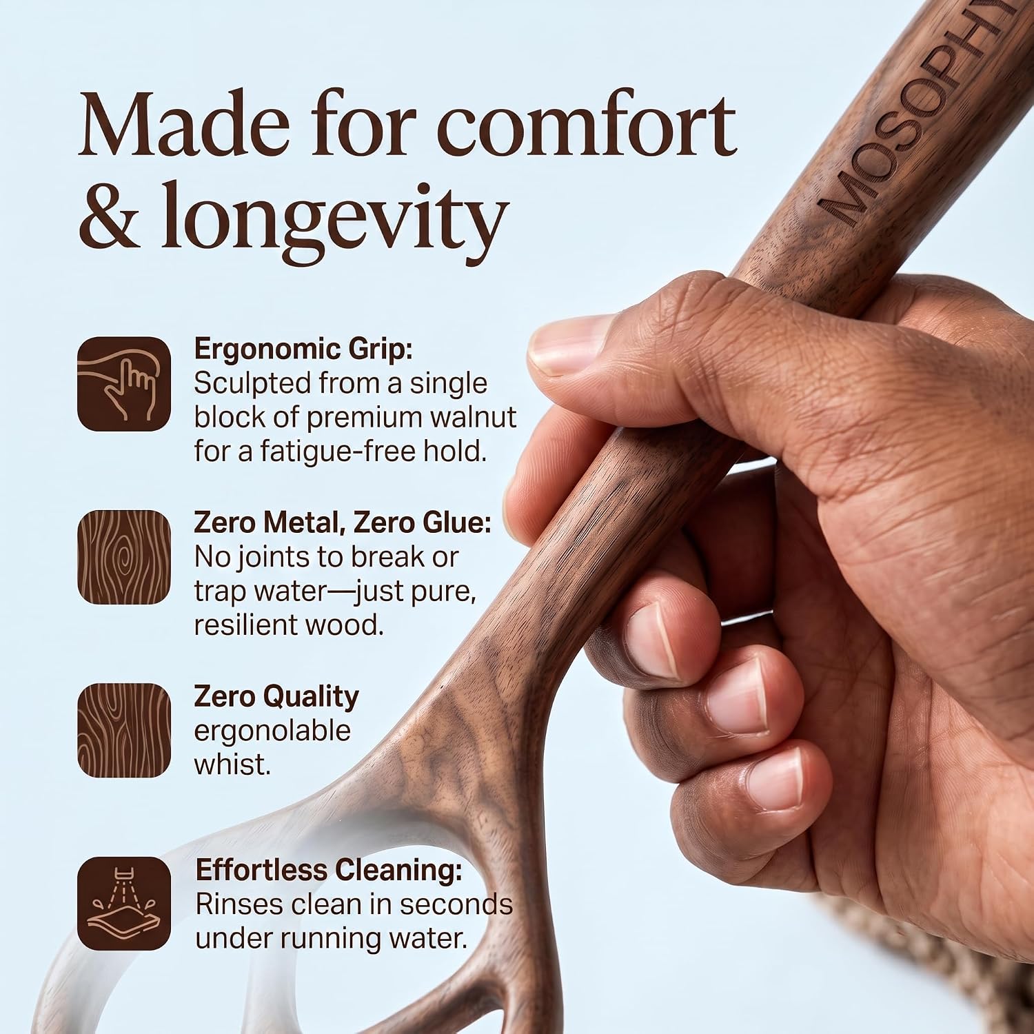Premium Walnut Danish Dough Whisk, 12 Inch Solid Wooden Dough Whisk for Sourdough, Handheld Bread Whisk for Baking, Heavy Duty Pastry Batter Mixer Tool