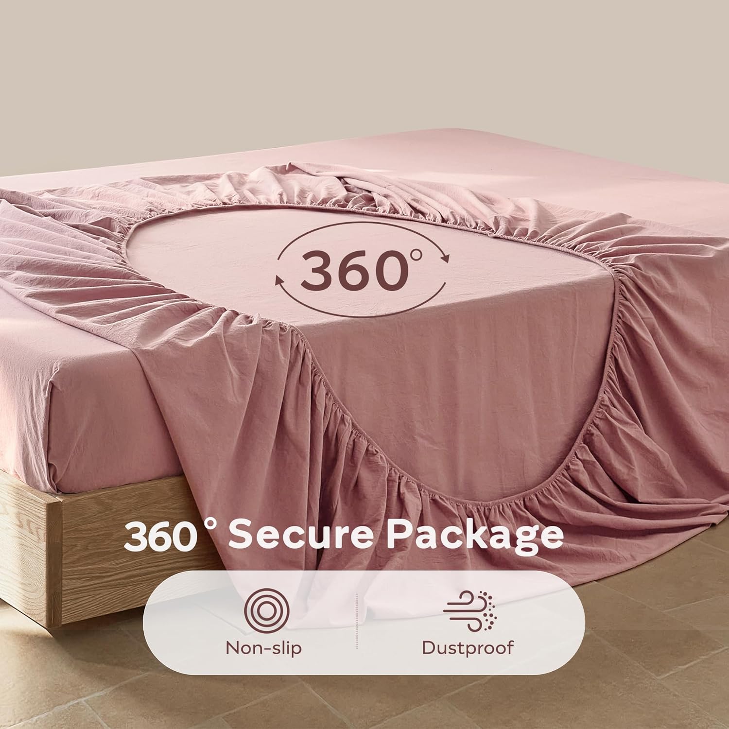 JELLYMONI Fitted Sheet King Cotton Darker Rose 1pc Easy-Fit 16 Inch Deep Pocket Sheet Bedding Sheet Solid 100% Washed Cotton Soft Breathable Durable Fitted Bed Sheet (78”x 80”+16”)