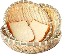 Cedilis 3-Pack Natural Bamboo Woven Fruit Baskets - Stackable U-Shape Trays for Bread, Veggies, 10-12 Inch Sizes