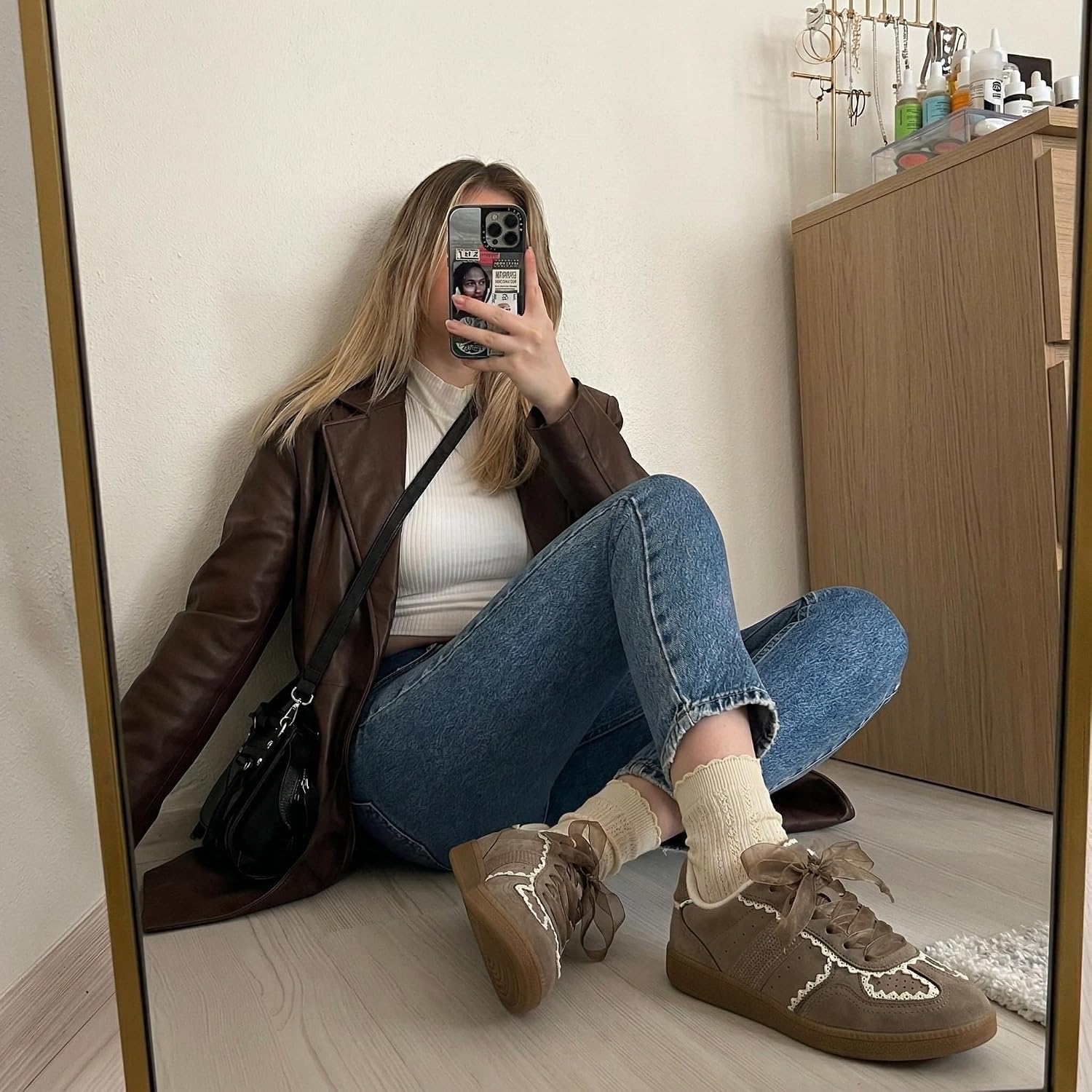  Belinda Women’s Lace Detail Casual Sneakers – Elegant Ribbon Lace-Up Shoes with Memory Foam thumbnail