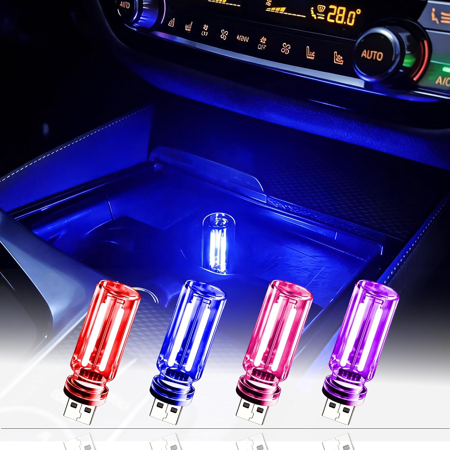 USB LED Ambient Light 4 Pack, RGB Clear Glass Mini USB Lamp Touch Control