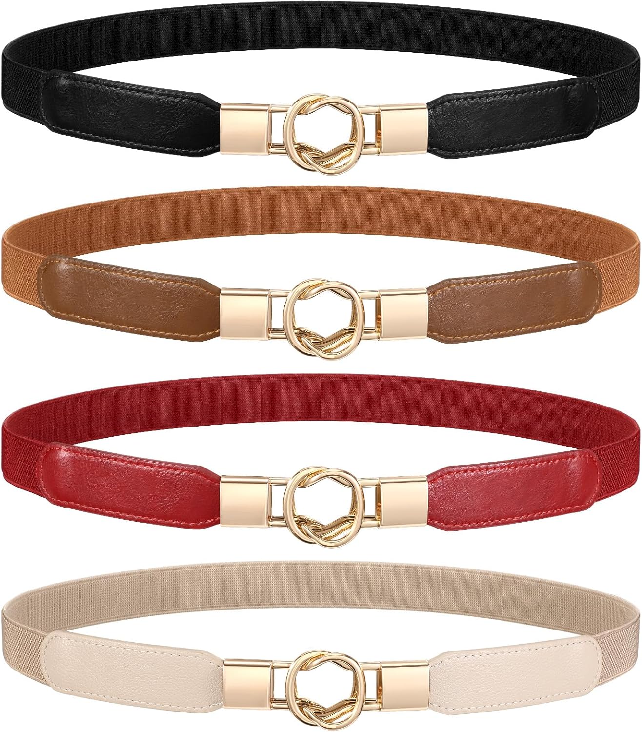 LEACOOLKEY Cintura Elastica Da Donna Spessa Vintage Elasticizzata Con Fibbia In Oro Per Abiti, Beige., (70cm)Fit Taille Größe 66-74cm - Foto 10