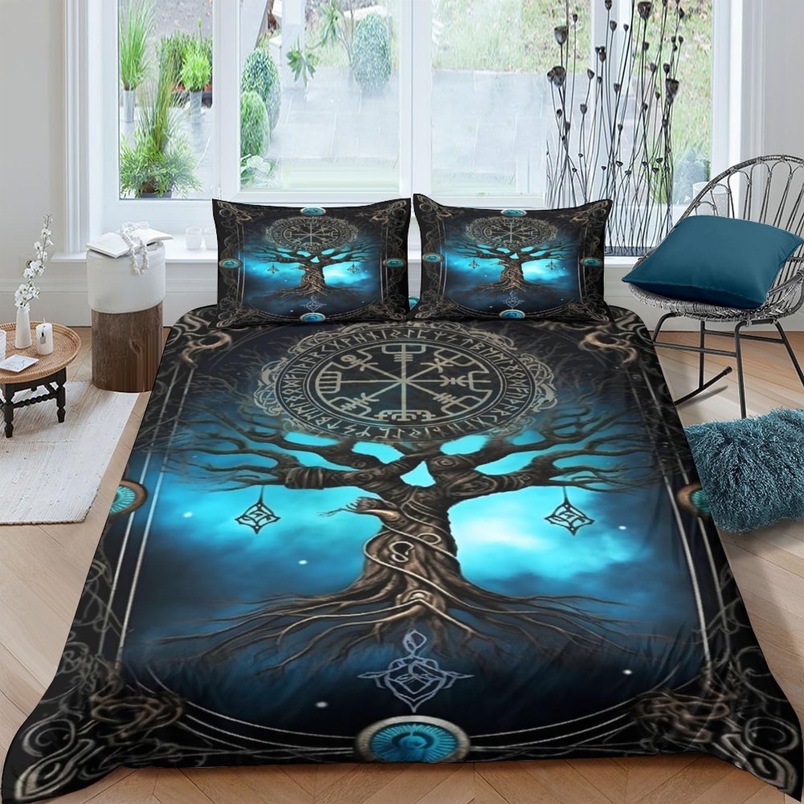 Parure de lit arbre de vie avec housse de couette 135x200 et deux taies d'oreiller
