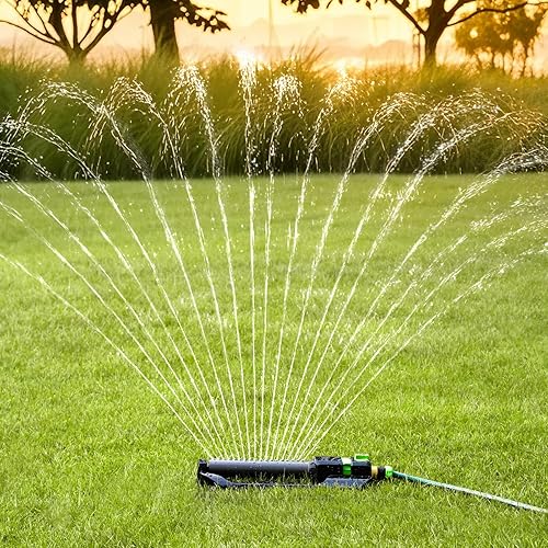 Miniatura 2 de RESTMO - Aspersor oscilante resistente con base de metal, sistema de riego de césped con control de flujo ajustable, cubre hasta 3,600 pies