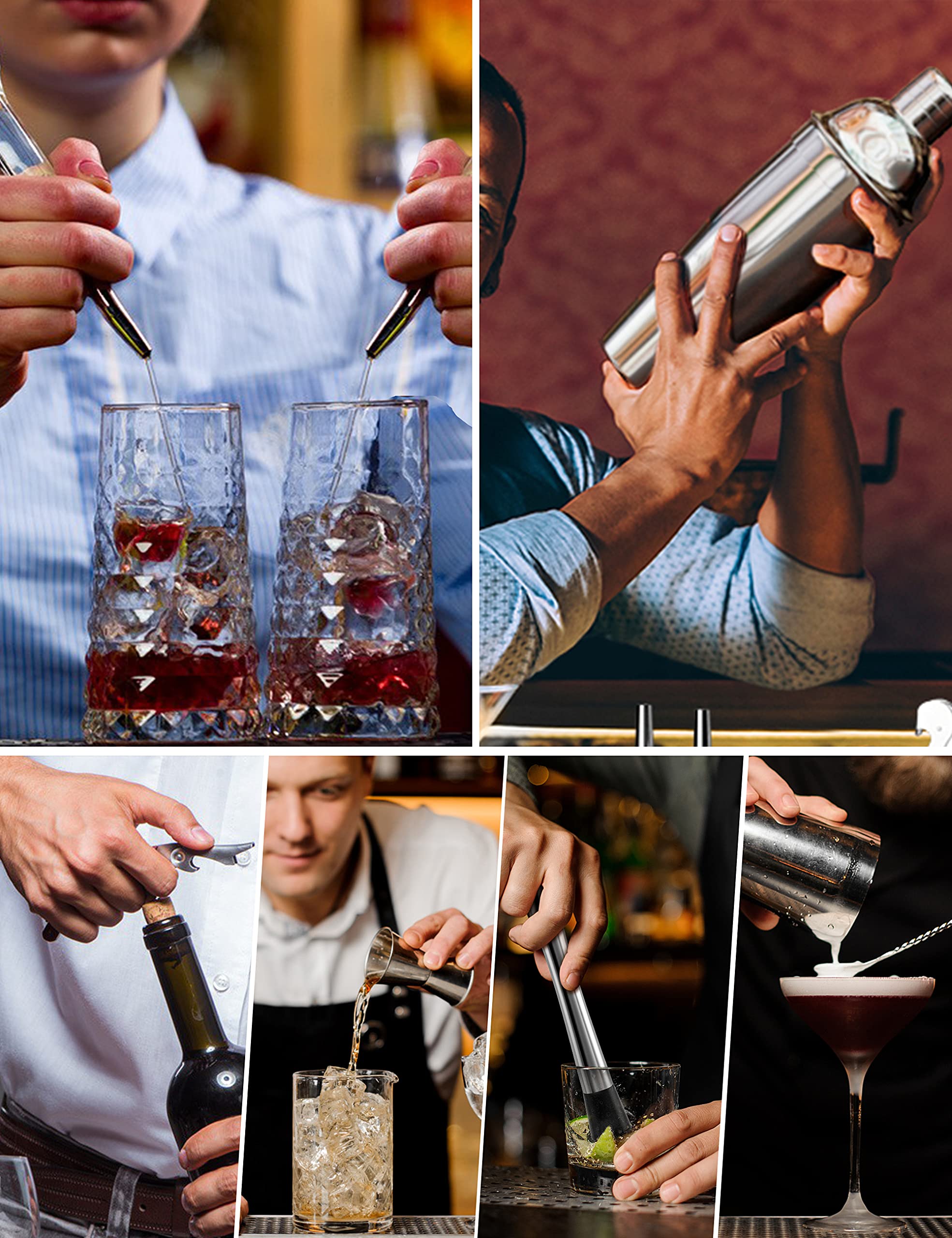 Bartender Kit – Set da 11 pezzi per cocktail con supporto – Set di strumenti da barra: 708,7 g Martini Shaker, Jigger, Muddler, Pinze per ghiaccio, colino, versatori di liquori, cucchiaio,