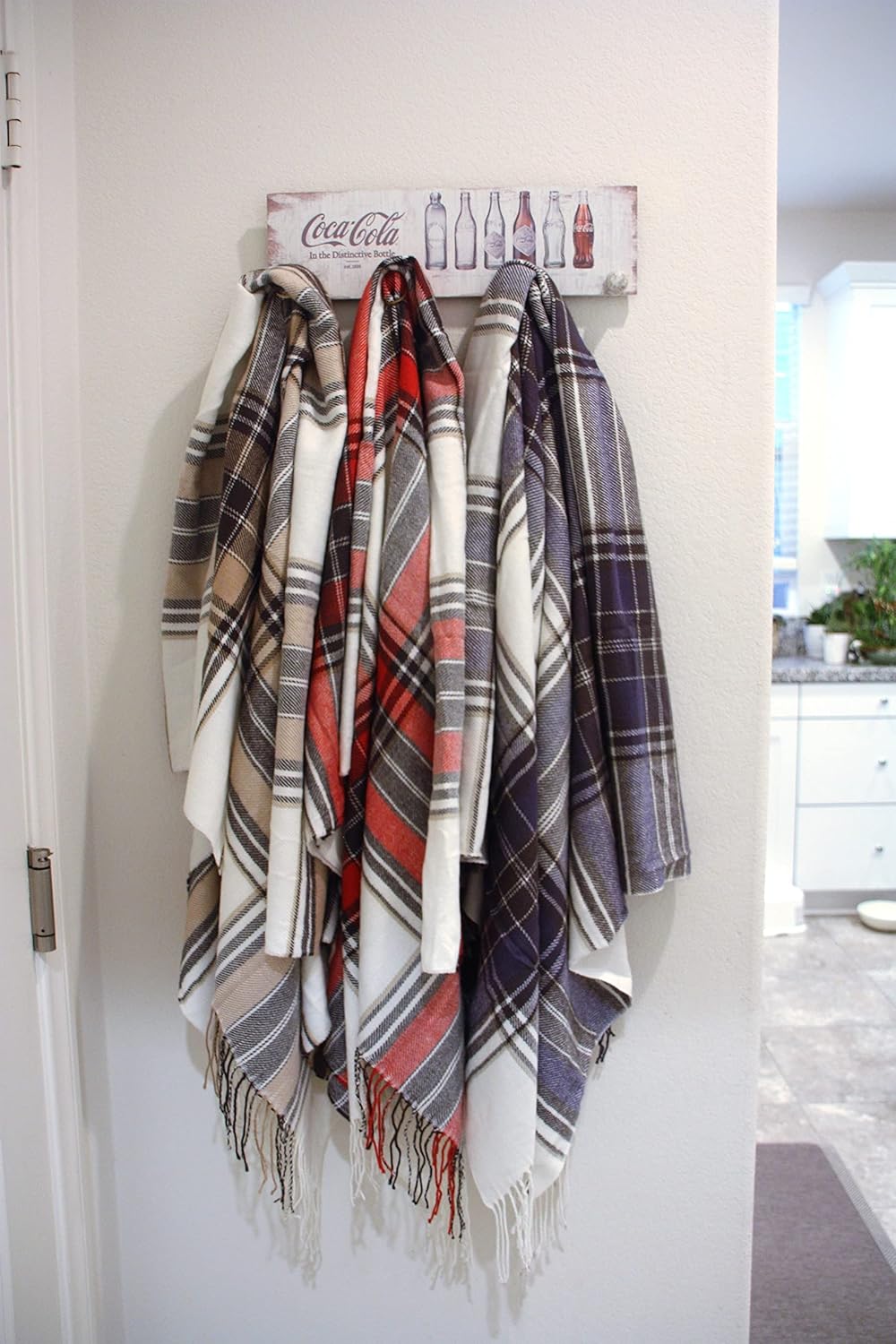 Ivory and Red Plaid Wool Throw Blanket 50" x 60"