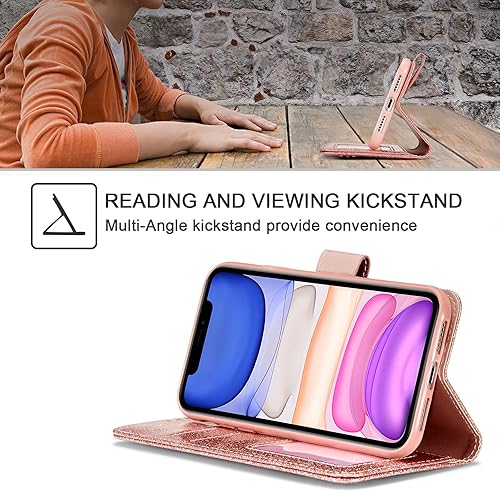 Miniatura 10 de UEEBAI Wallet Case for iPhone 11 6.1 inch, Premium Glitter PU Leather Phone Case Card Slots Kickstand Case Magnetic Closure Bling Handbag Case