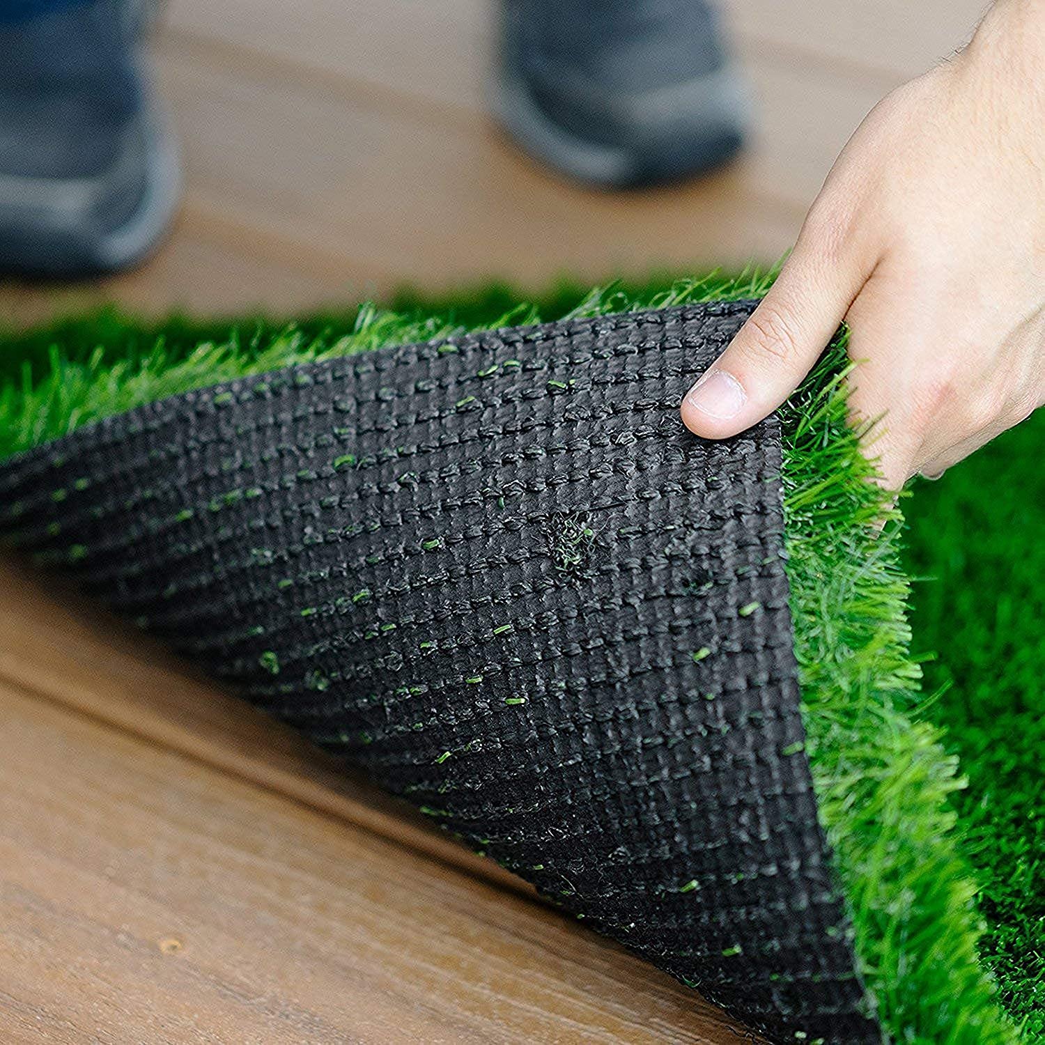 AMRO Beautility Needs Polyester Artificial Grass Door Mat (16 x 24 inches) (41 x 61 cm) Pack of 2, Green, Rectangular 1
