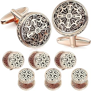 Cufflink for Men with Tuxedo Shirt Studs, Cufflink and Tuxedo Shirt Studs for Men, Silver and Gold Tone Cuff Links for Men, Brass,