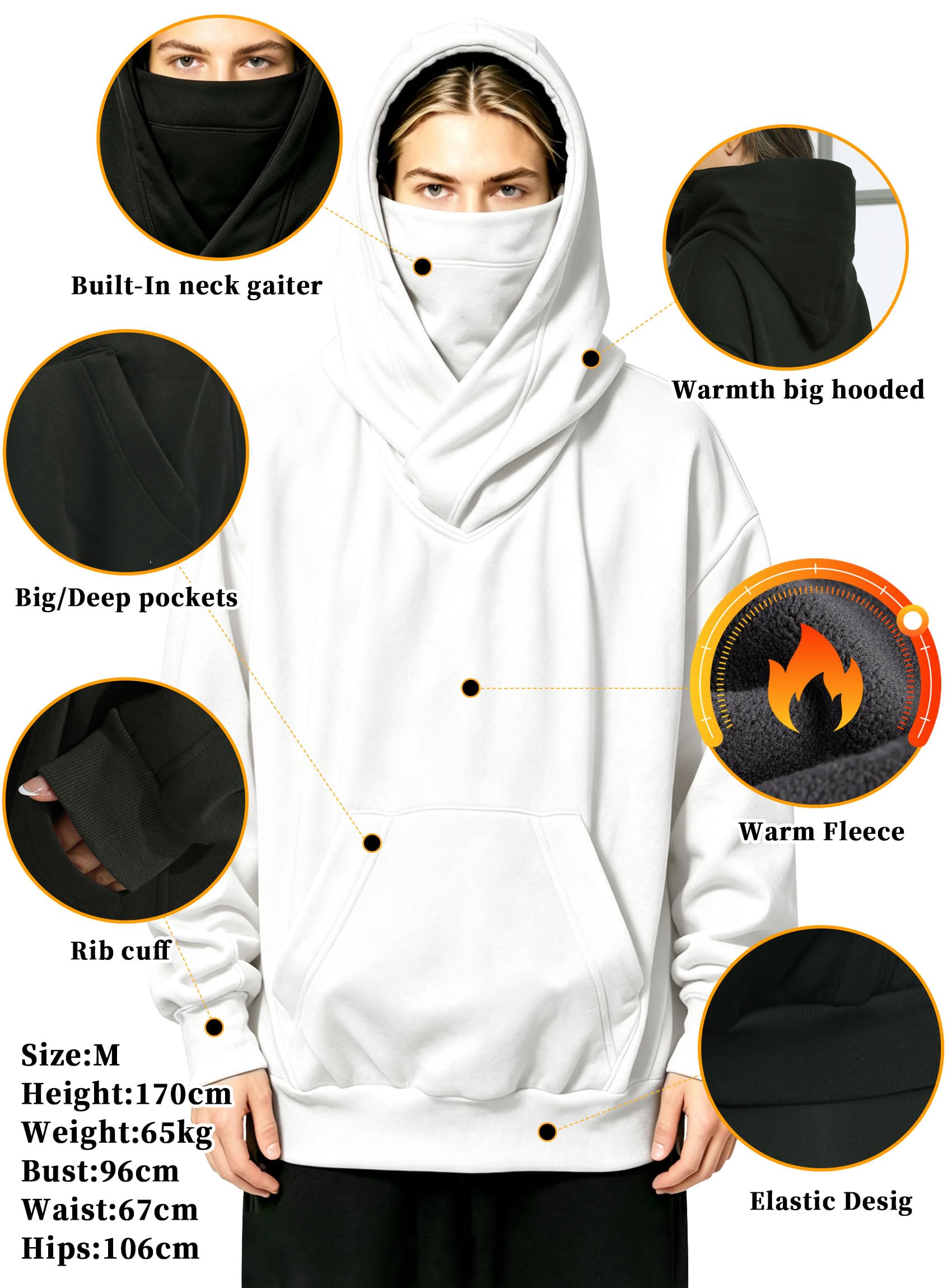 Fleece Sudadera con Capucha para Mujeres y Bufanda Incorporada de Algodón Suave Pullover Oversize Casual Ropa Otoño Invierno