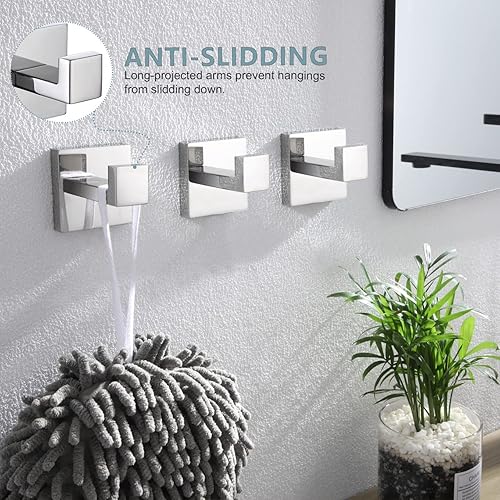 Vista 4 de KOKOSIRI Bathoom - Gancho para toallas, montaje en pared, cuadrado, para bata de baño, gancho para abrigos, cocina, garaje, resistente, acero Cromo