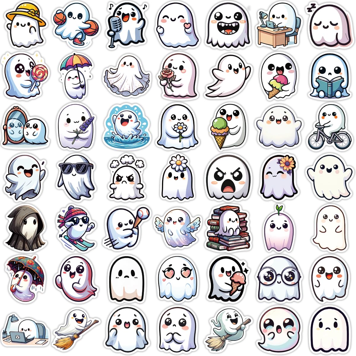 Name Tags For Party 60pcs Cute Ghost Stickers With 12 Character Designs ...