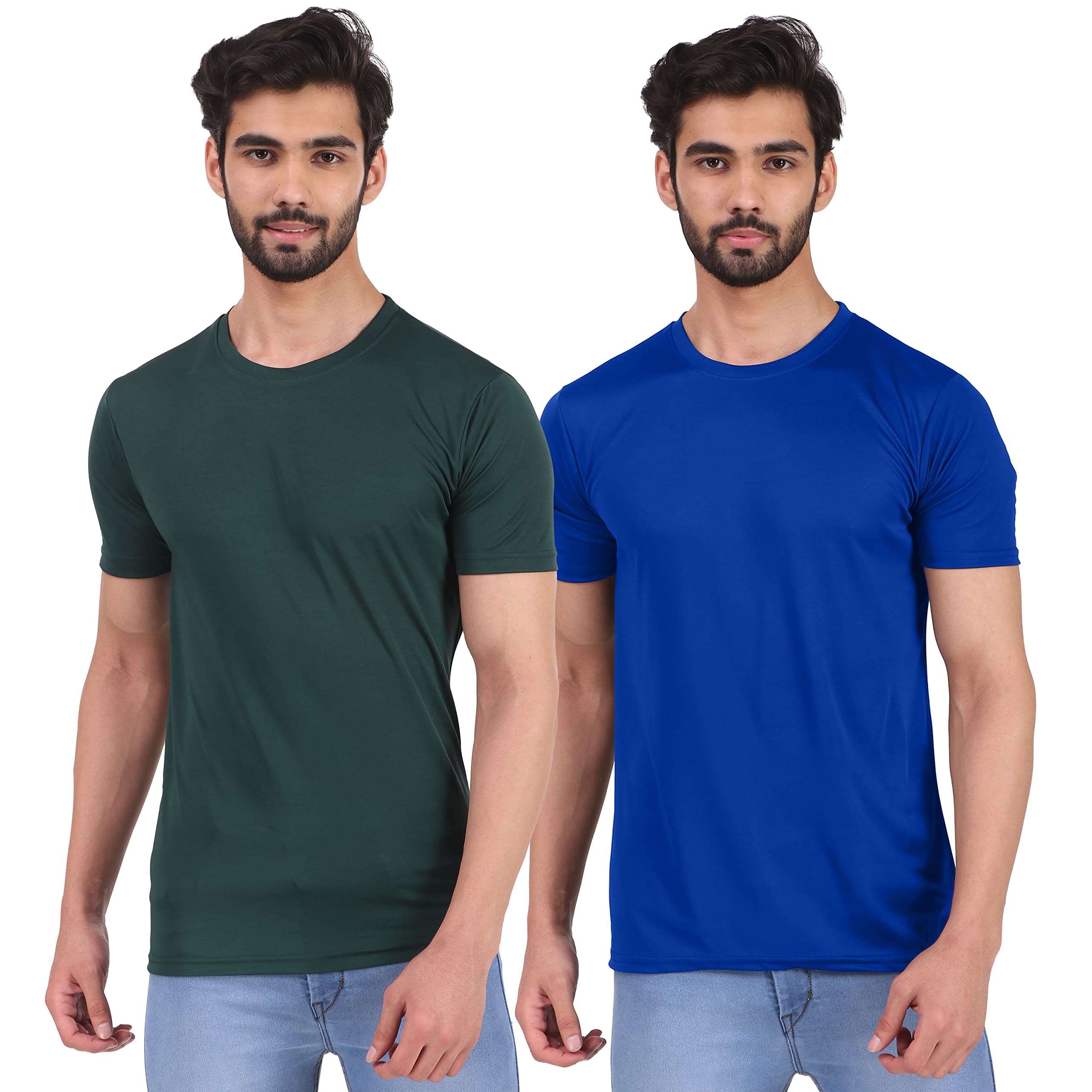 London Hills Men's polyester Regular Fit Solid Round Neck Sports T-Shirt Pack Of 2