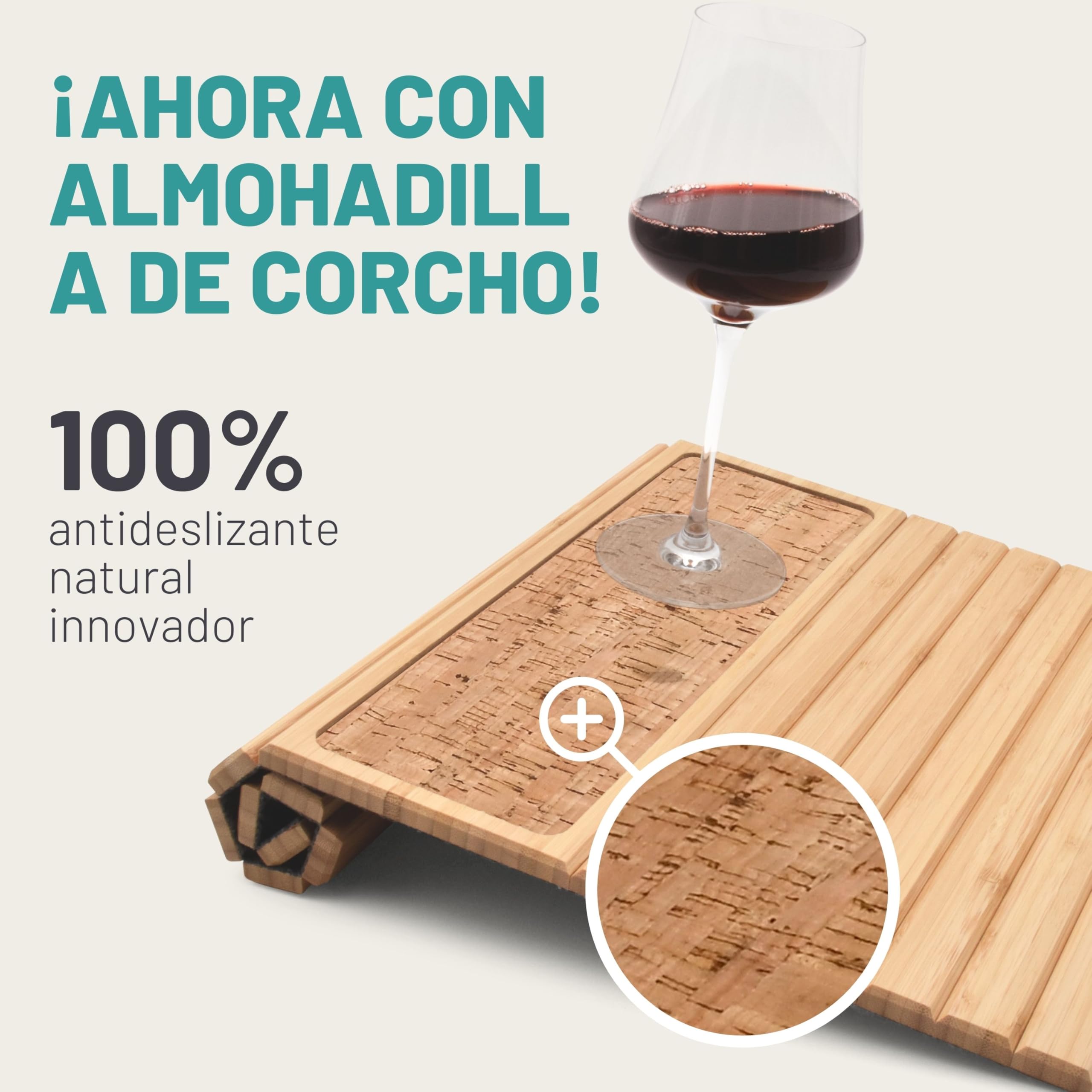 D&D Living® Bandeja para Sofá - Bandeja Flexible para Reposabrazos con Almohadilla de Corcho Antideslizante | Bandeja para Sofá de 47x34 cm, Bambú Natural Sostenible Grande