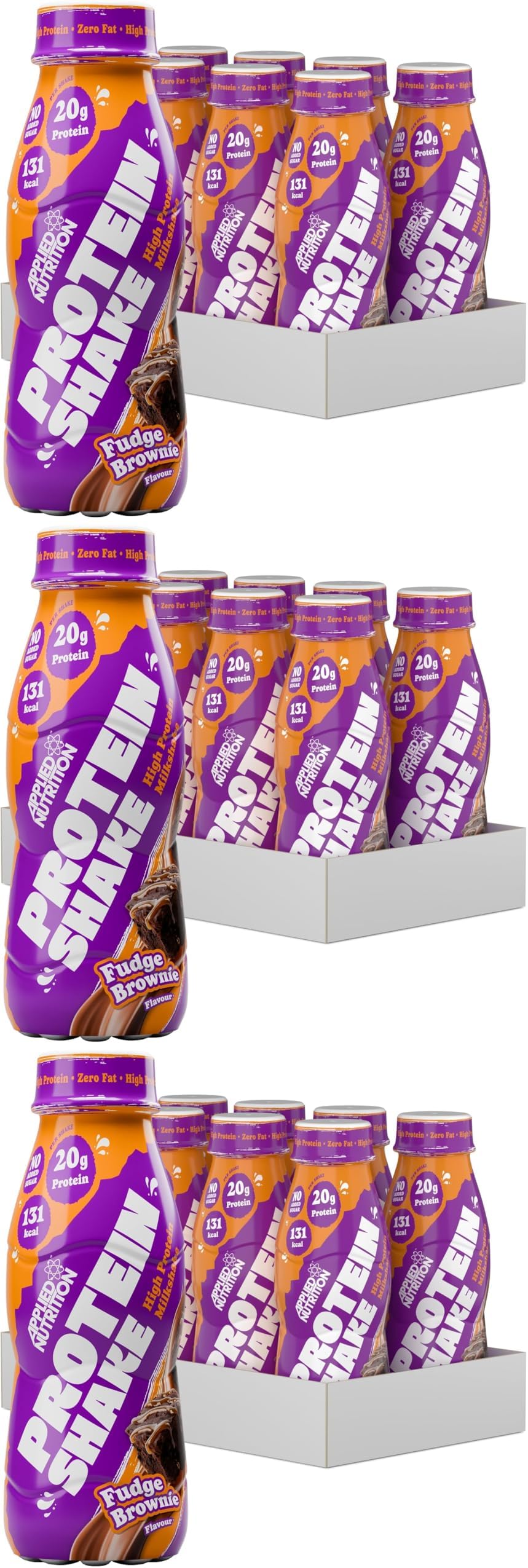Applied Nutrition Protein Shakes - High Protein Shake Ready To Drink, Protein Drink With 20g Of Protein, Low Fat Protein Shake, On The Go Bottle - 8 x 330ml (Fudge Brownie) (Pack of 3)