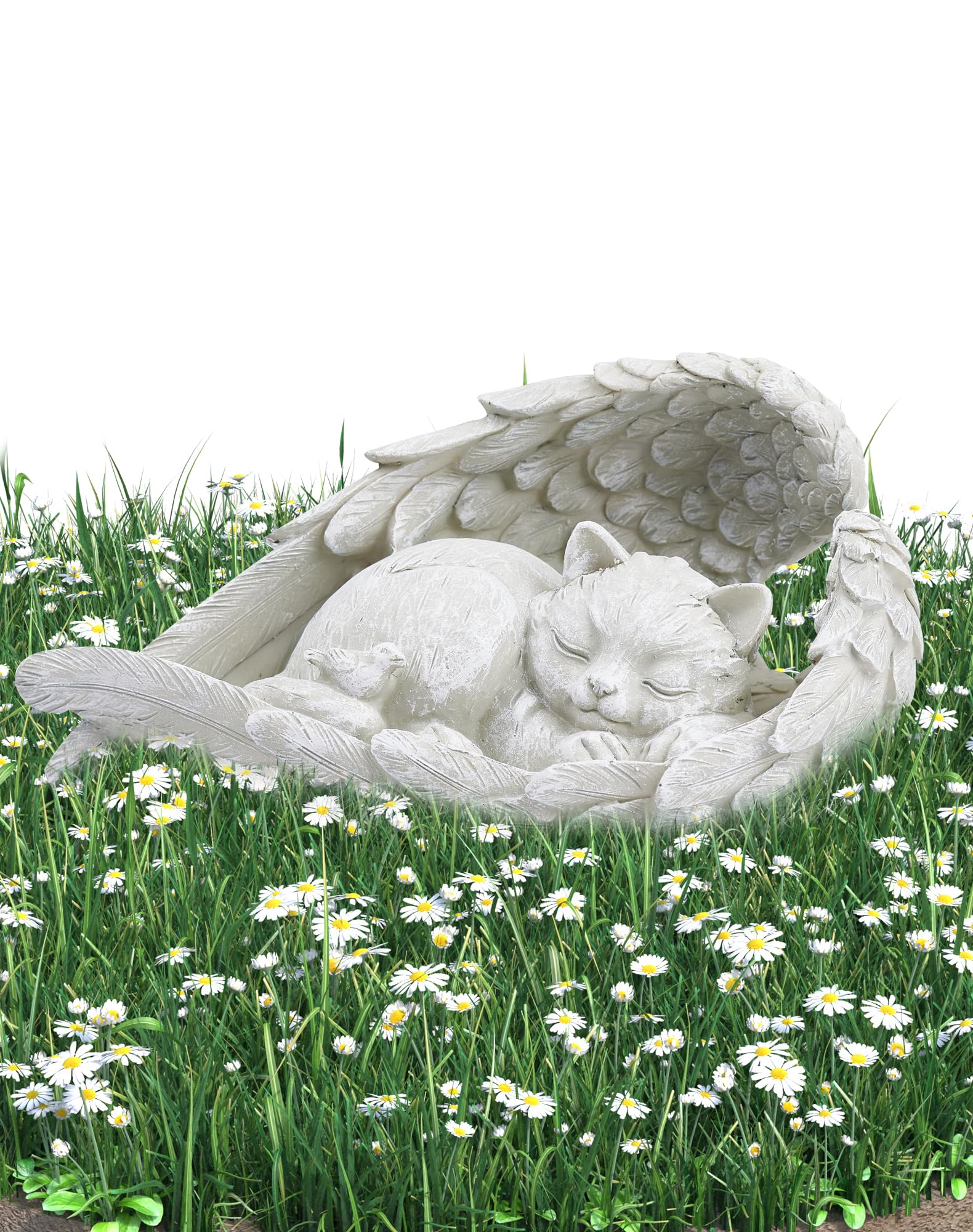 NETONDA Piedra conmemorativa de gato con forma de ángel para exteriores, lápida para animales, poliresina, figura de gato, jardín, bonito recuerdo para el hogar, decoración para tumbas (grande)