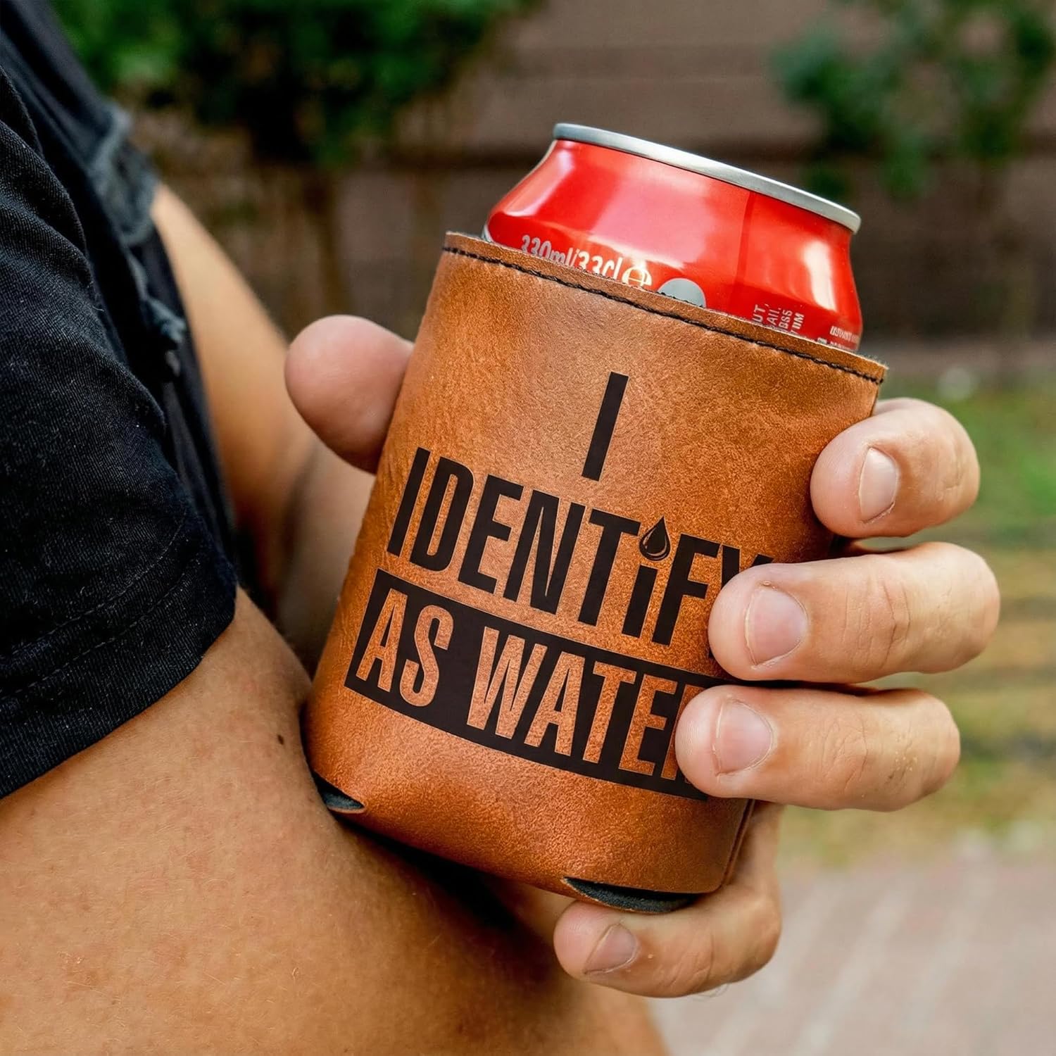 Birthday Gifts for Men, Dad - Dad Birthday Gifts, Mens Birthday Gift Ideas, Dad Gifts, Mens Gifts - Fathers Day Gifts for Dad from Daughter, Son - I Identify As Water Koozie Leather Can Cooler 12Oz - Image 2