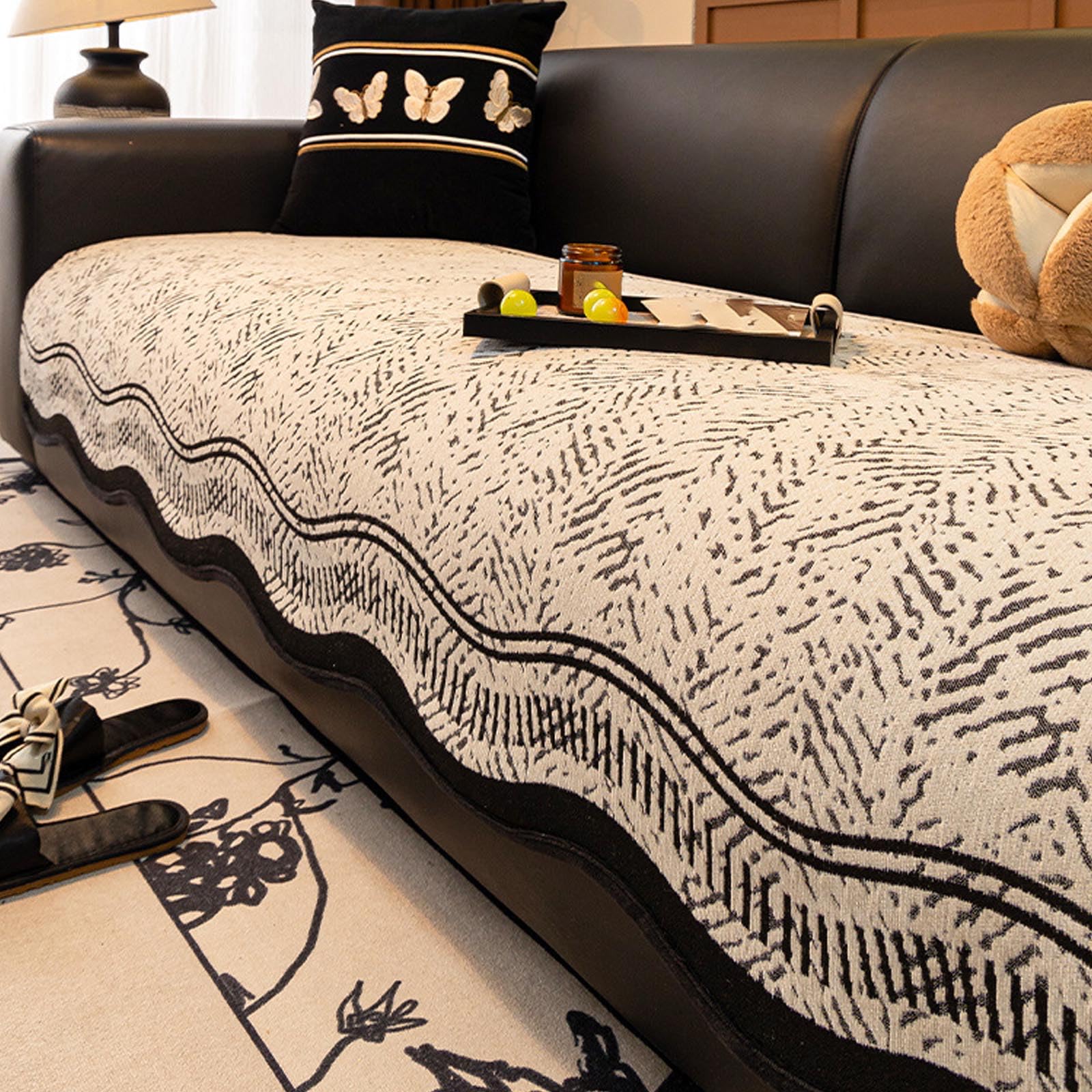 Housse canapé rétro jacquard beige protège causeuse antidérapante