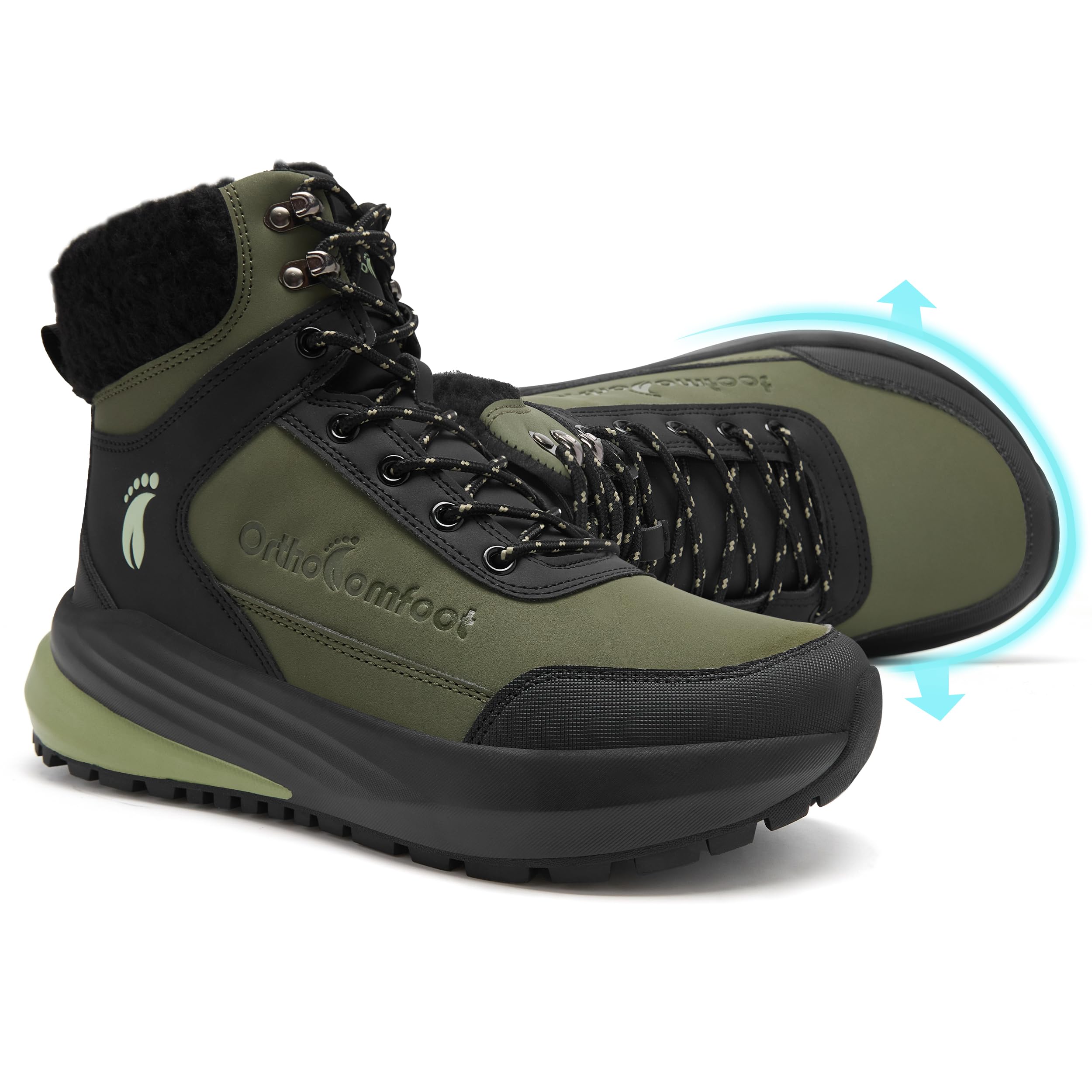 Men's Orthopedic Wide Snow Boots: Comfortable Diabetic Plantar Fasciitis Arch Support Winter Warm Work Mid Ankle Boots, Orthotic Casual Waterproof Walking Hiking Shoes for Foot Pain Relief