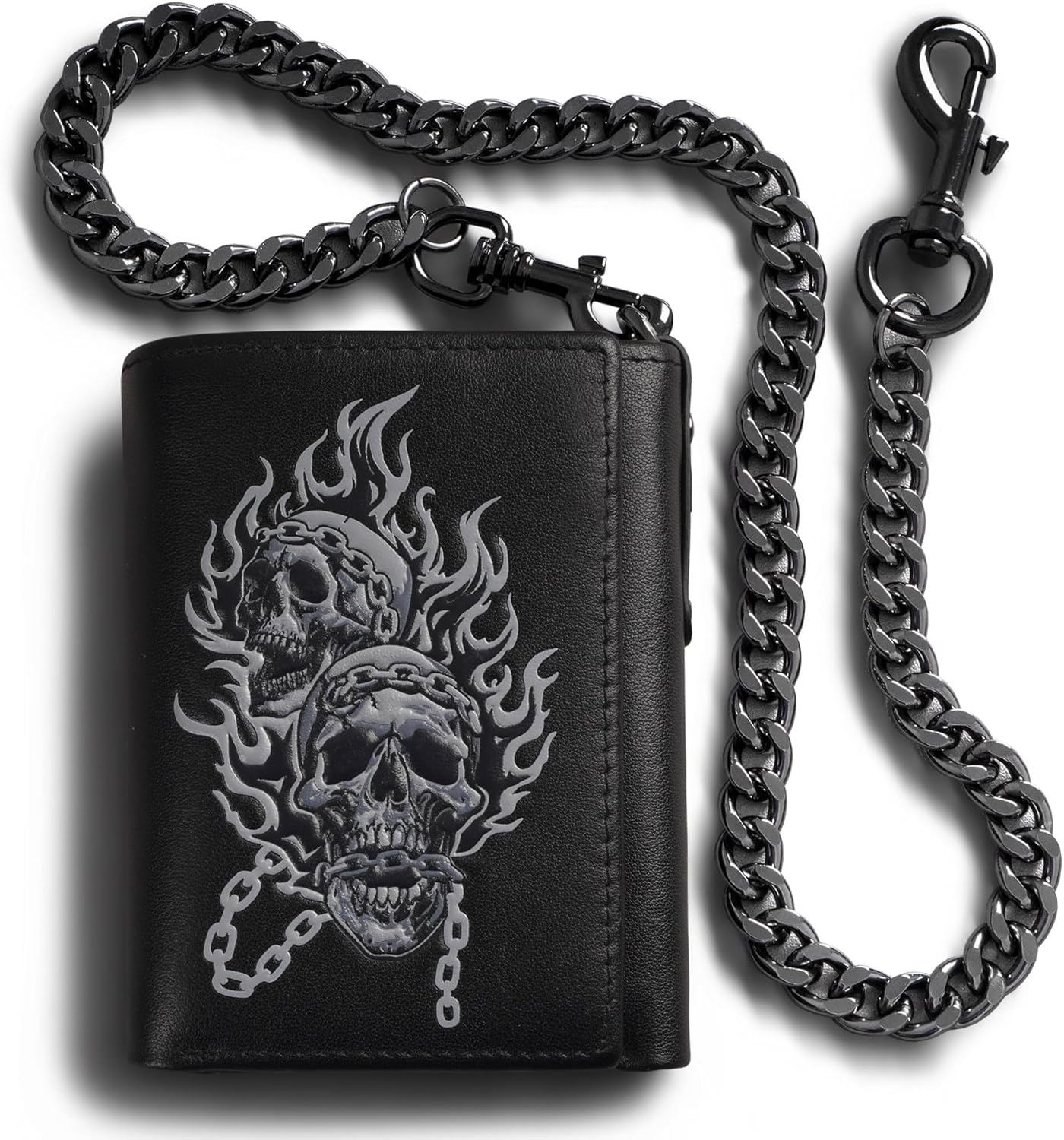 Men's Wallet With Chain Skull Trifold Wallets For Men, Soft Leather Wallet Chains Rfid Blocking Cool Mens Gift Idea (1-black)
