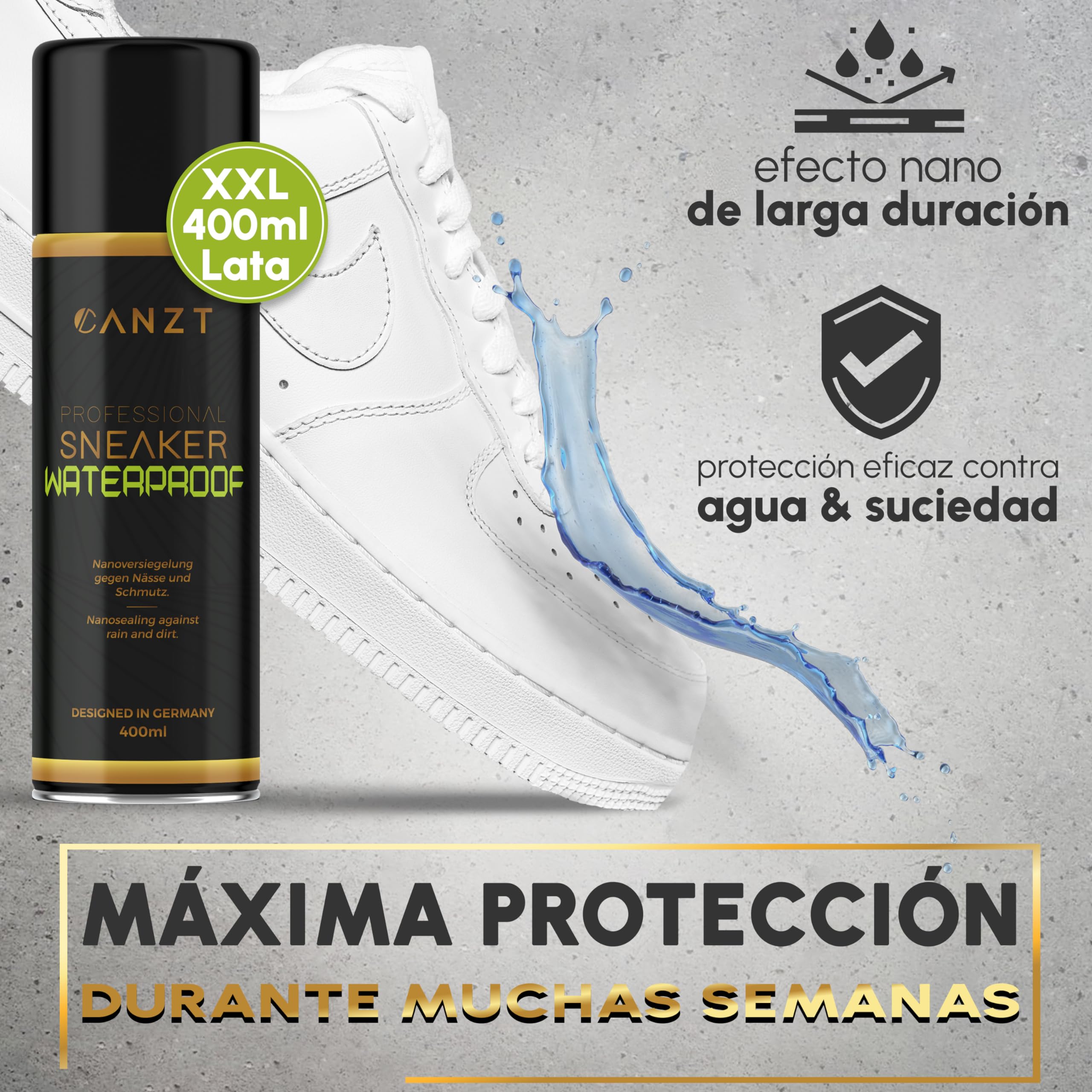 Canzt Spray Impermeabilizante Calzado 400 ml – Protección contra Agua y Suciedad para Zapatillas, Zapatos, Piel, Ante, Textil y Nubuck