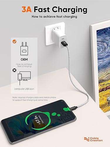 Miniatura 4 de CableCreation Cable corto USB a USB C de 1 pie, cable USB A a USB C, cable de carga rápida trenzado USB C macho a USB macho para banco de energía,