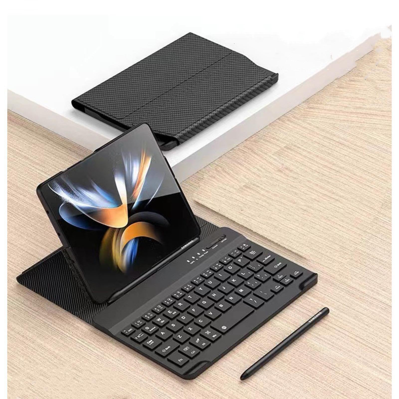 Etui z klawiaturą dzieloną do Samsung Galaxy Z Fold6 Fold 6 5 4 3 2 1 Magnetyczna skórzana podstawka pod klawiaturę z miejscem na rysik (do Samsung Z Fold 5/Carbon grain)