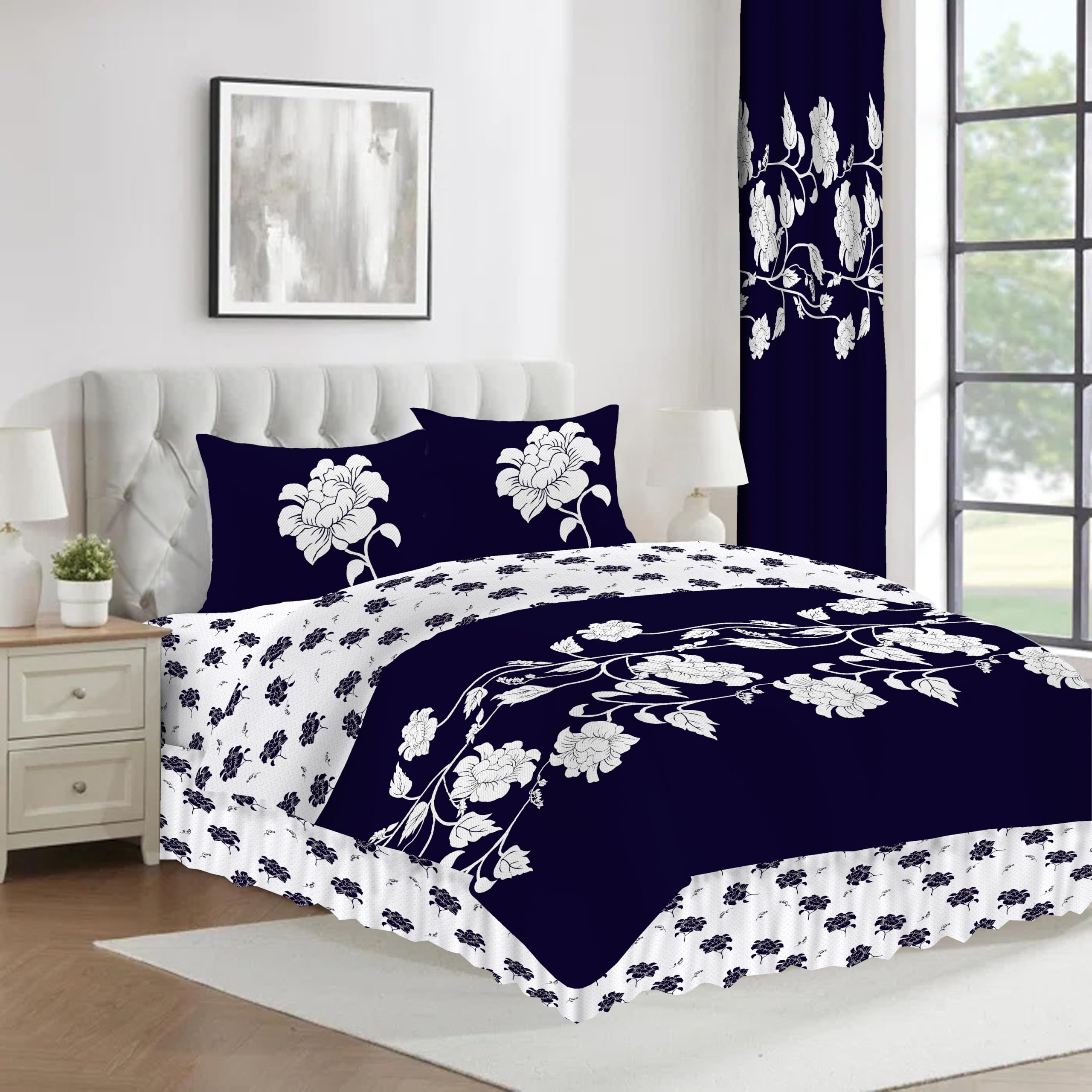 CHARKHAH Floral Duvet Cover Set Single – Polycotton Bedding Set with Valance Sheet, Pillowcase & Button Closure – Easy Care Fitted Sheet Quilt Cover Set