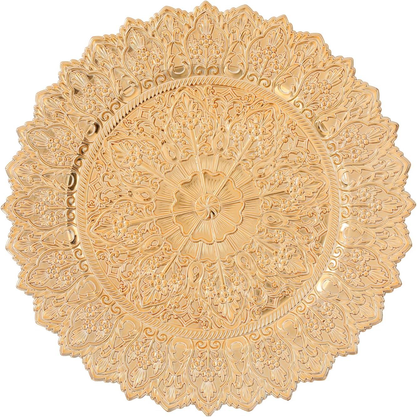50 Pcs Antique Charger Plates Bulk 13 Inch Embossed Rim Plastic Party Dinner Plate Chargers Round Decorative Server Plate for Wedding Party Event Tableware (50PCS-Gold4)