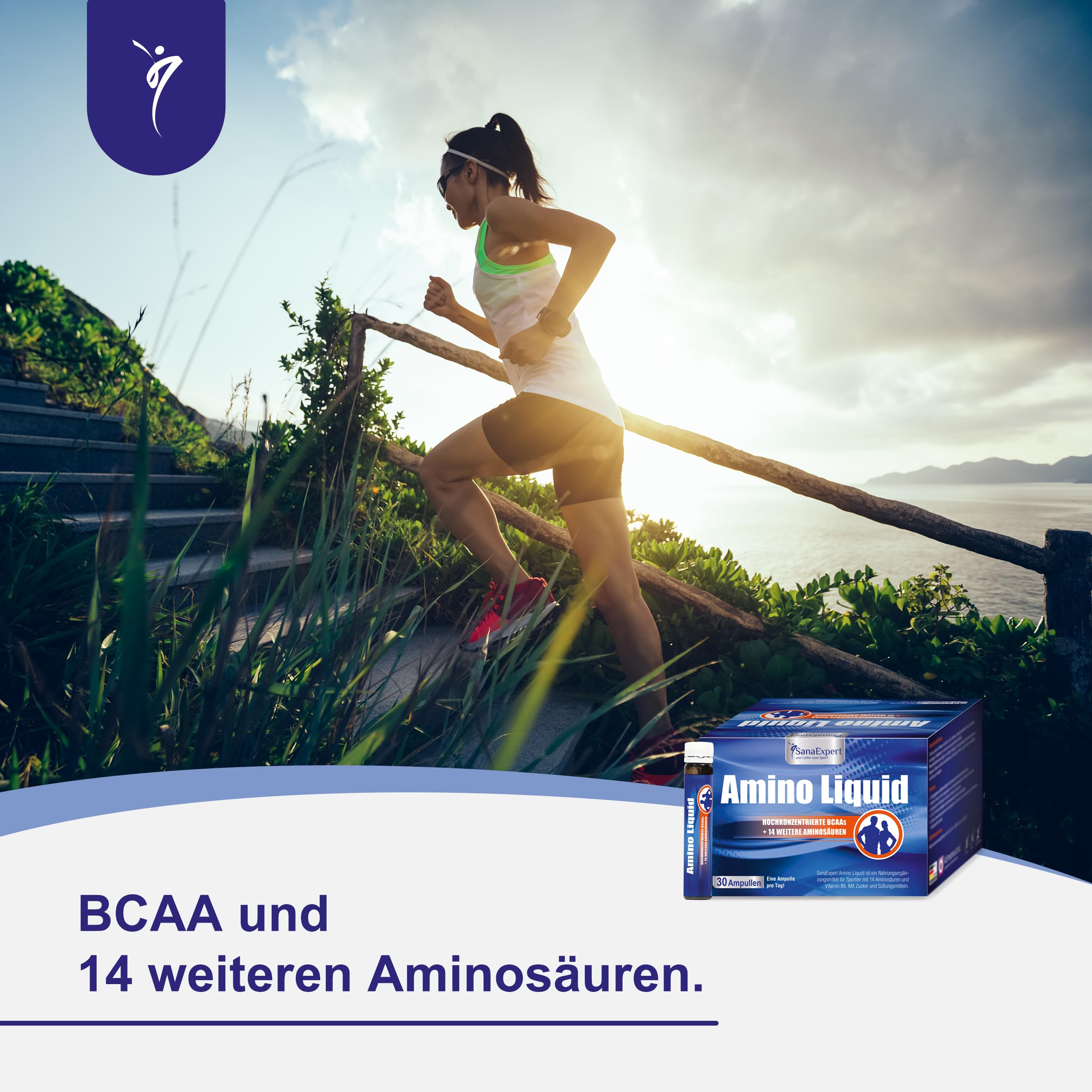 SanaExpert® Amino Liquid - Hochdosiertes Aminosäuren-Konzentrat mit BCAAs & Vitamin B6-30 Trinkampullen à 25 ml - Flüssige Form - Made in Germany