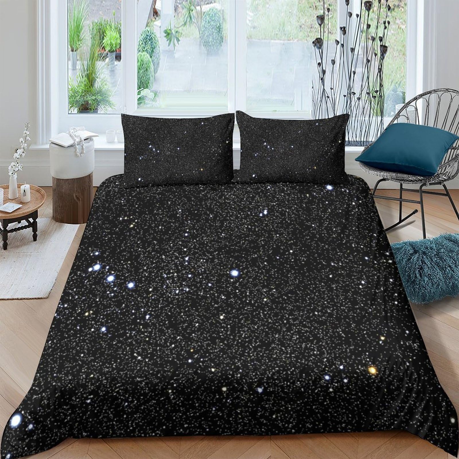 GPLZQXKJNH 3D Printed Galaxy Starry Sky Duvet Cover Set Microfiber Black Bedding with 2 Pillowcases for Bedroom Decor Single（135x200cm）