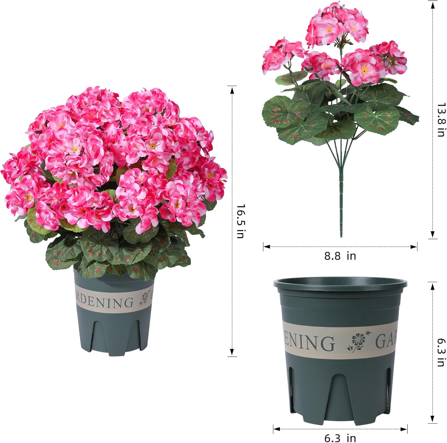Geraniums Artificial Flowers for Outdoors, 2 Pack Potted Plants Pink Faux Geraniums Bush Artificial Topiaries Realistic UV Resistant Fake Flowers Plants for Planters Outside Gardens Front Door Indoor - Image 6
