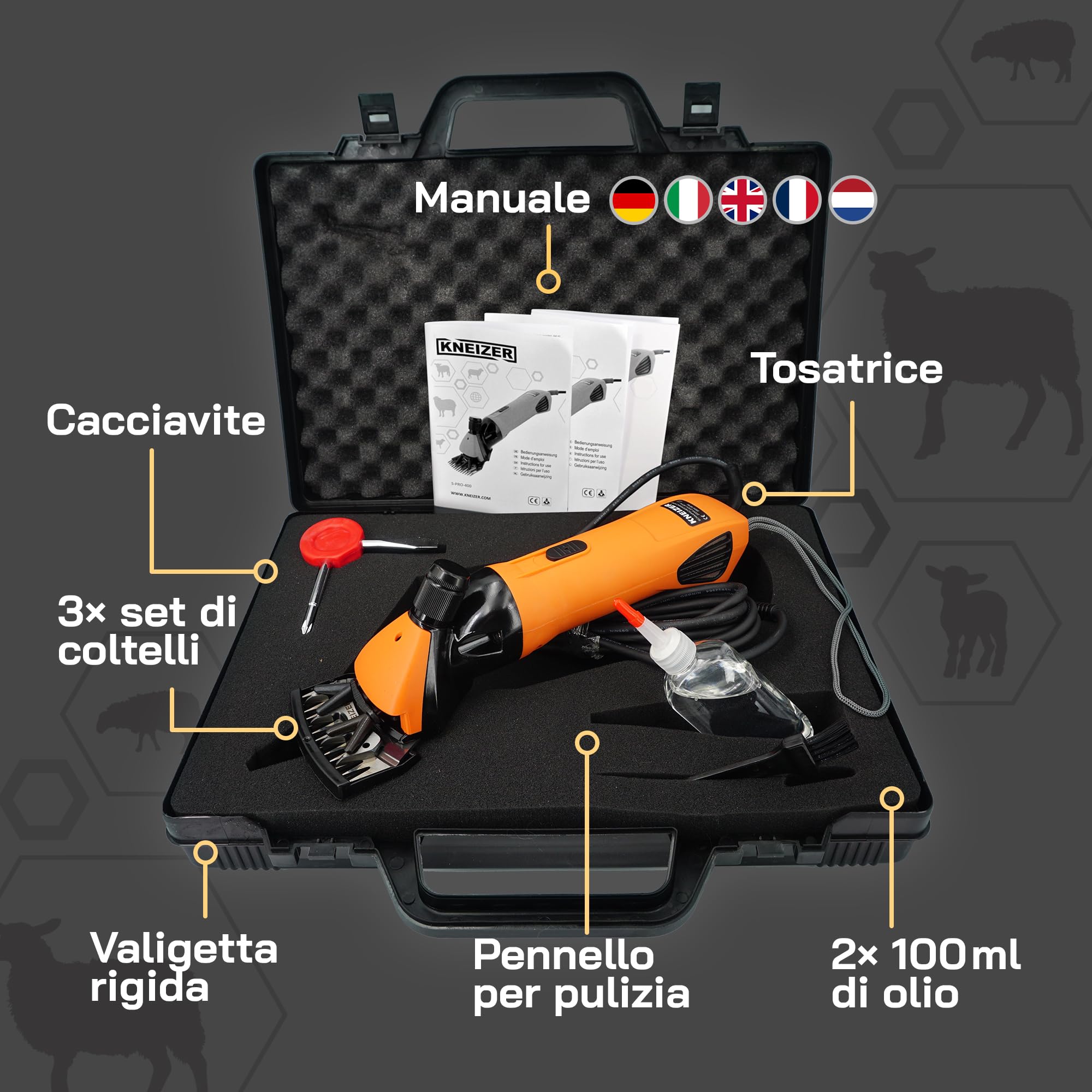 Tosatrice elettrica per pecore Set completo lame intercambiabili motore potente silenziosa