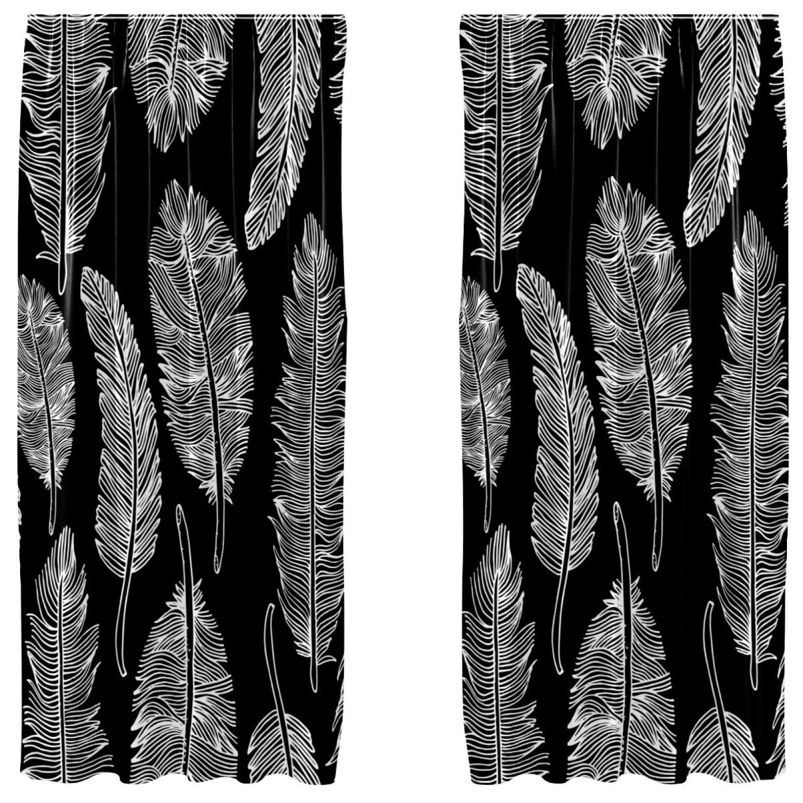 Cortinas boho blanco y negro 55x84 pulgadas juego de 2 paneles ligeros decorativos para salón
