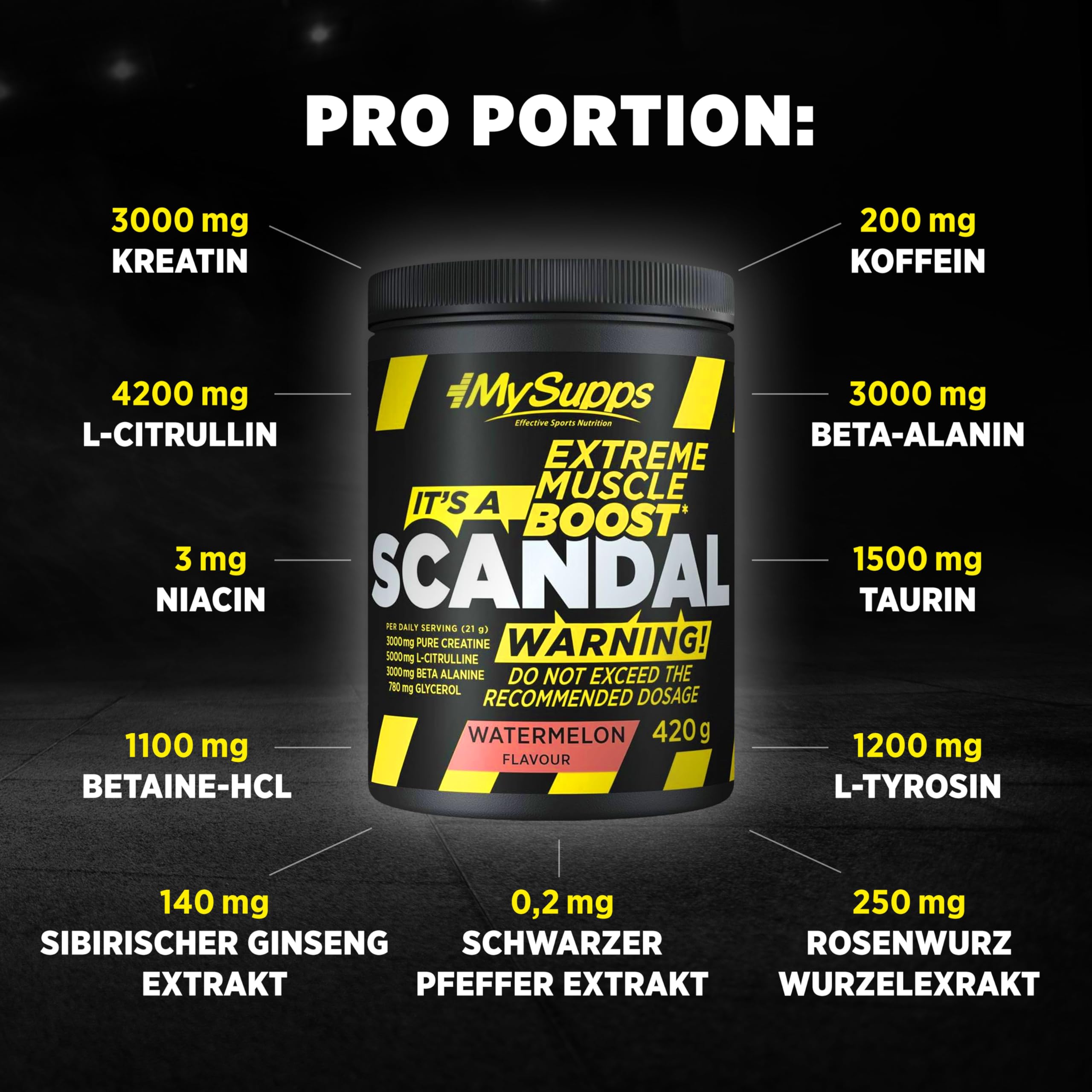 My Supps Scandal Extreme Muscle Pre Workout Trainings-Booster - Wassermelone mit Kreatin, Citrullin, Beta Alanin, Koffein & Tyrosin für Energie - Gym Nutrition Supplement - 20 Portionen 420g